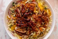 Spicy Honey BBQ Chicken Thighs with Citrus Slaw Salad