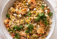 Grilled Shrimp with Corn and Feta Orzo Bowl
