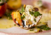 Grilled Peaches with Burrata and Pistachio-Herb Vinaigrette