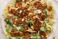 Crab Cake Caesar Salad with Old Bay Croutons