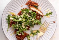 Pretzel-Crusted Chicken with Honey Mustard Arugula Salad