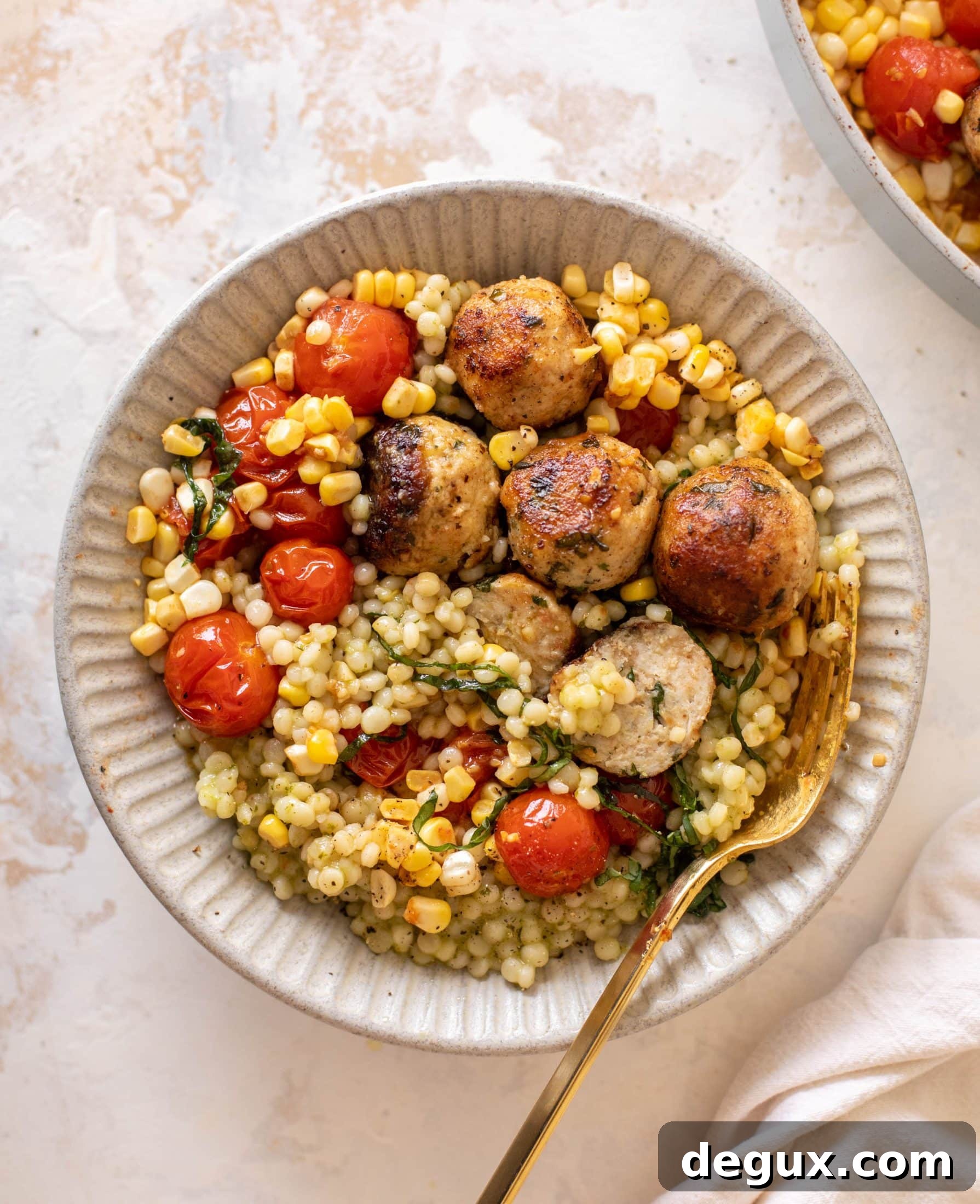 basil chicken meatballs with summer couscous