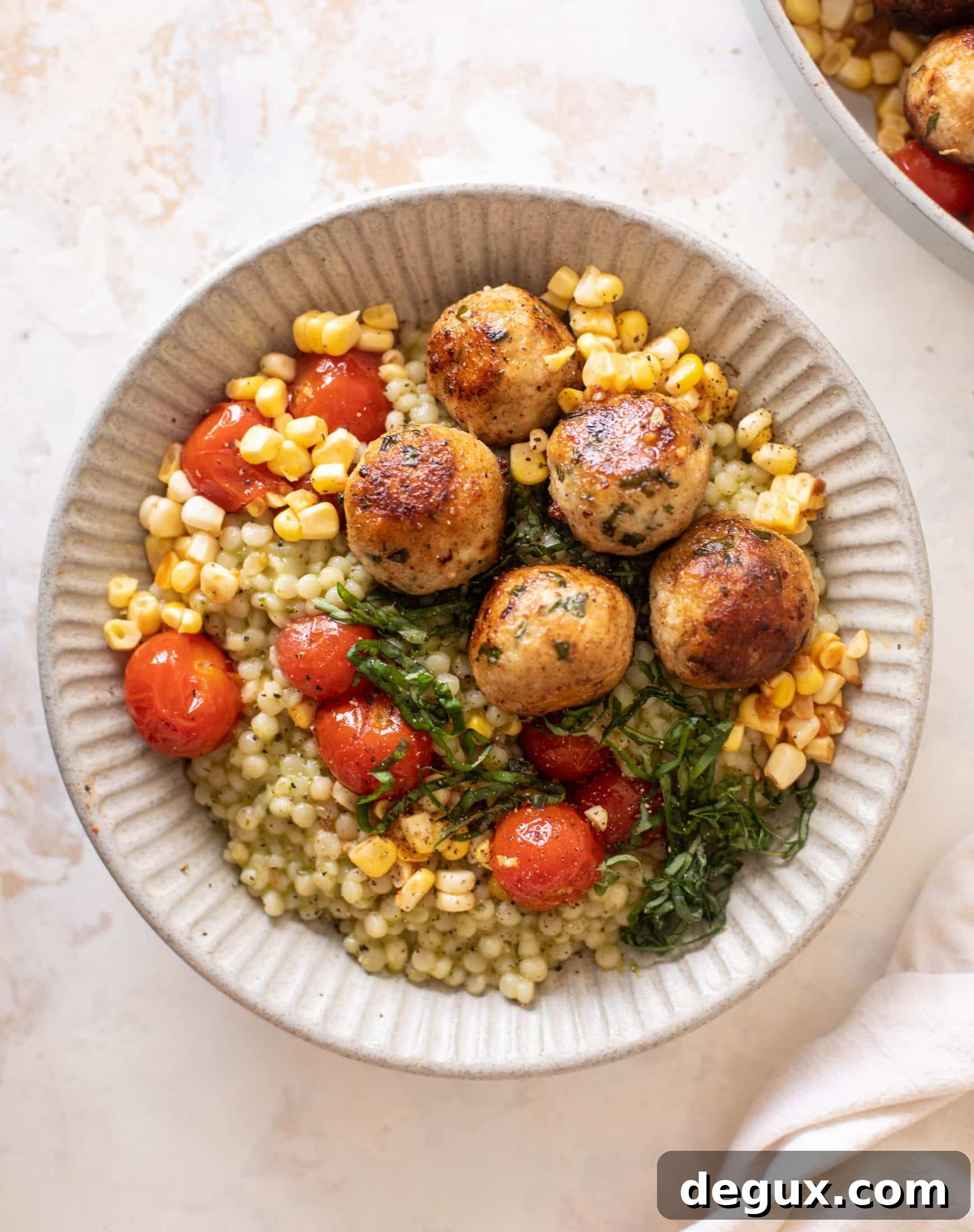 basil chicken meatballs with summer couscous
