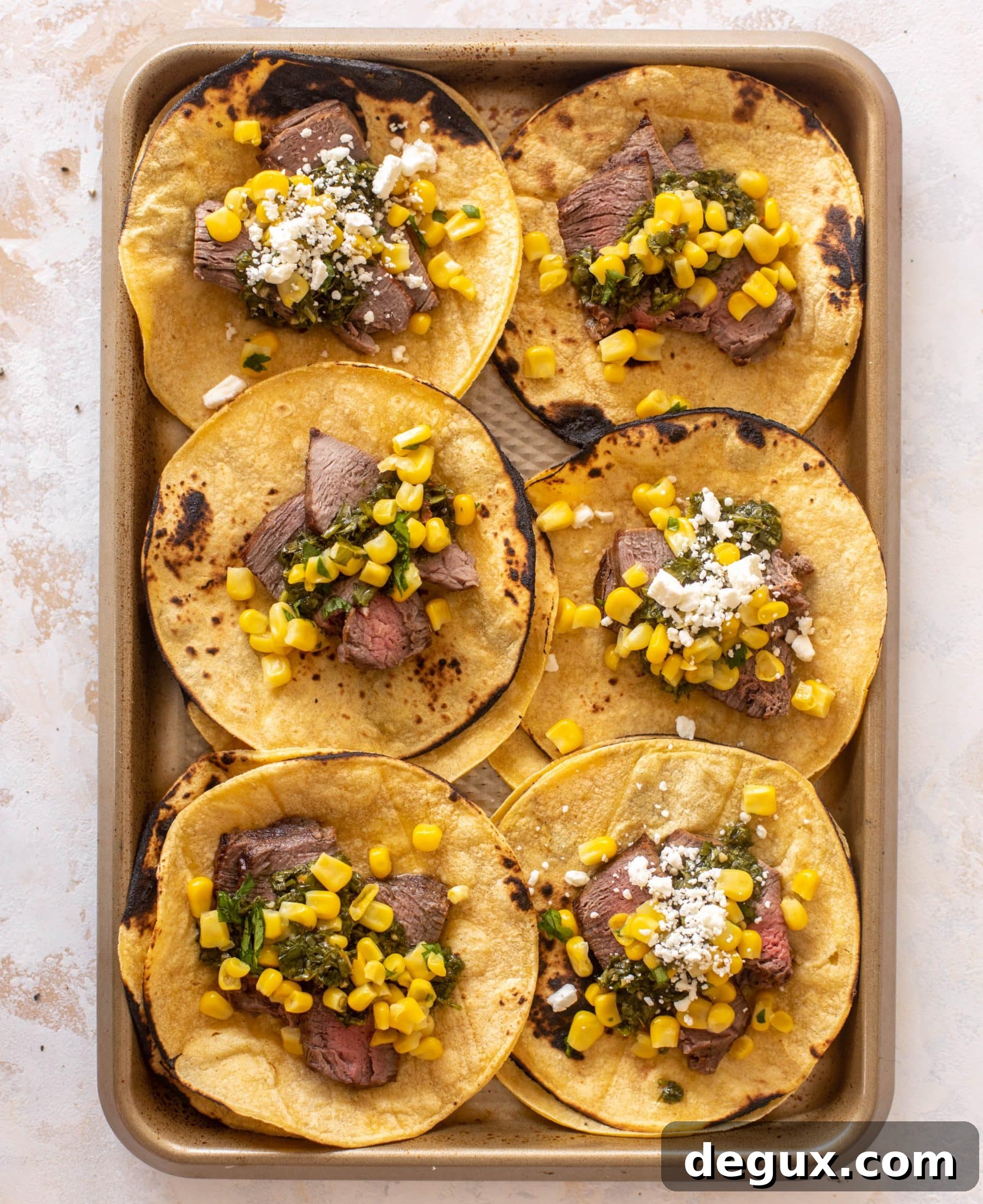 Grilled Steak Tacos with Fresh Chimichurri Sauce 6 grilled steak tacos