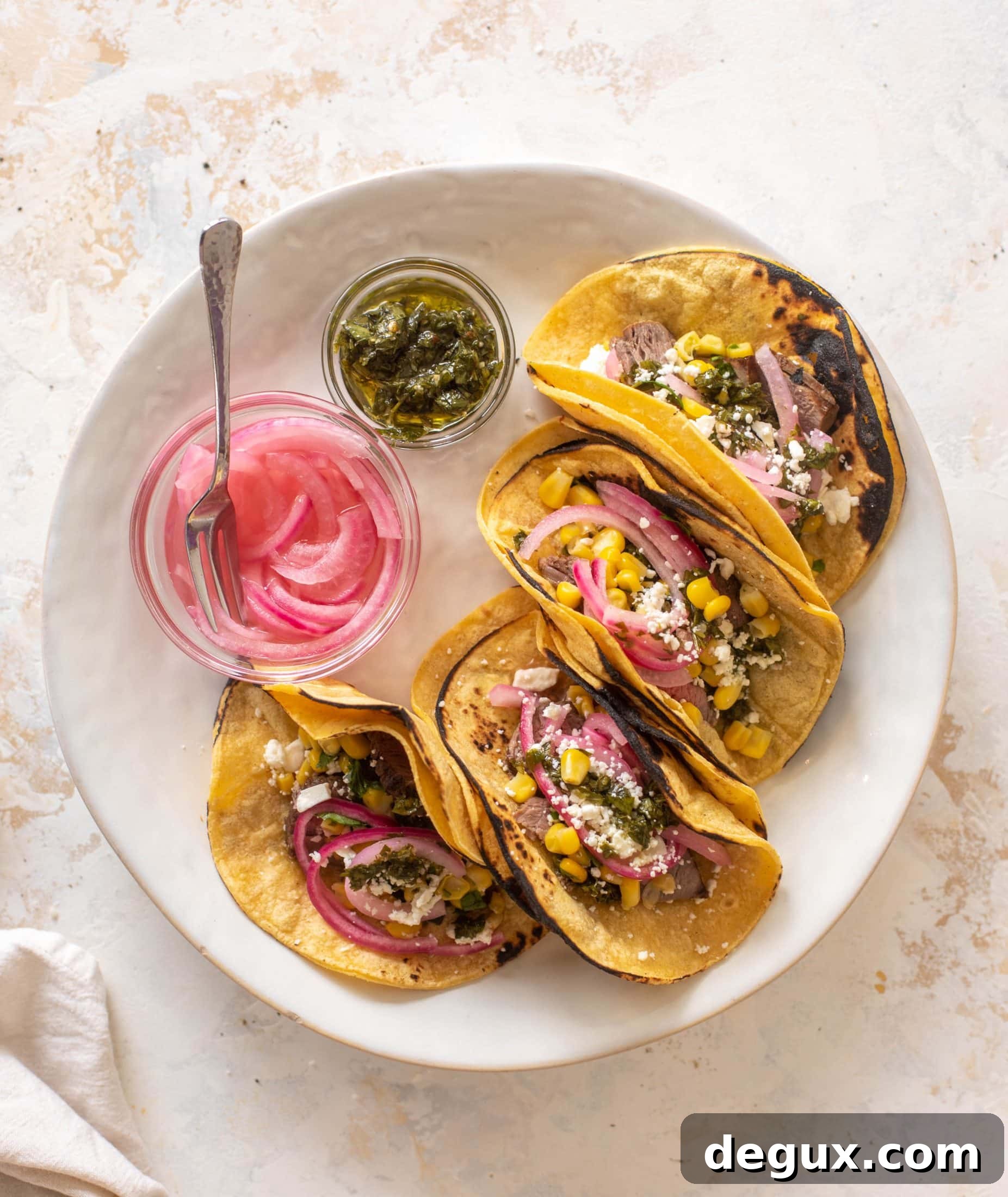Grilled Steak Tacos with Fresh Chimichurri Sauce 8 grilled steak tacos