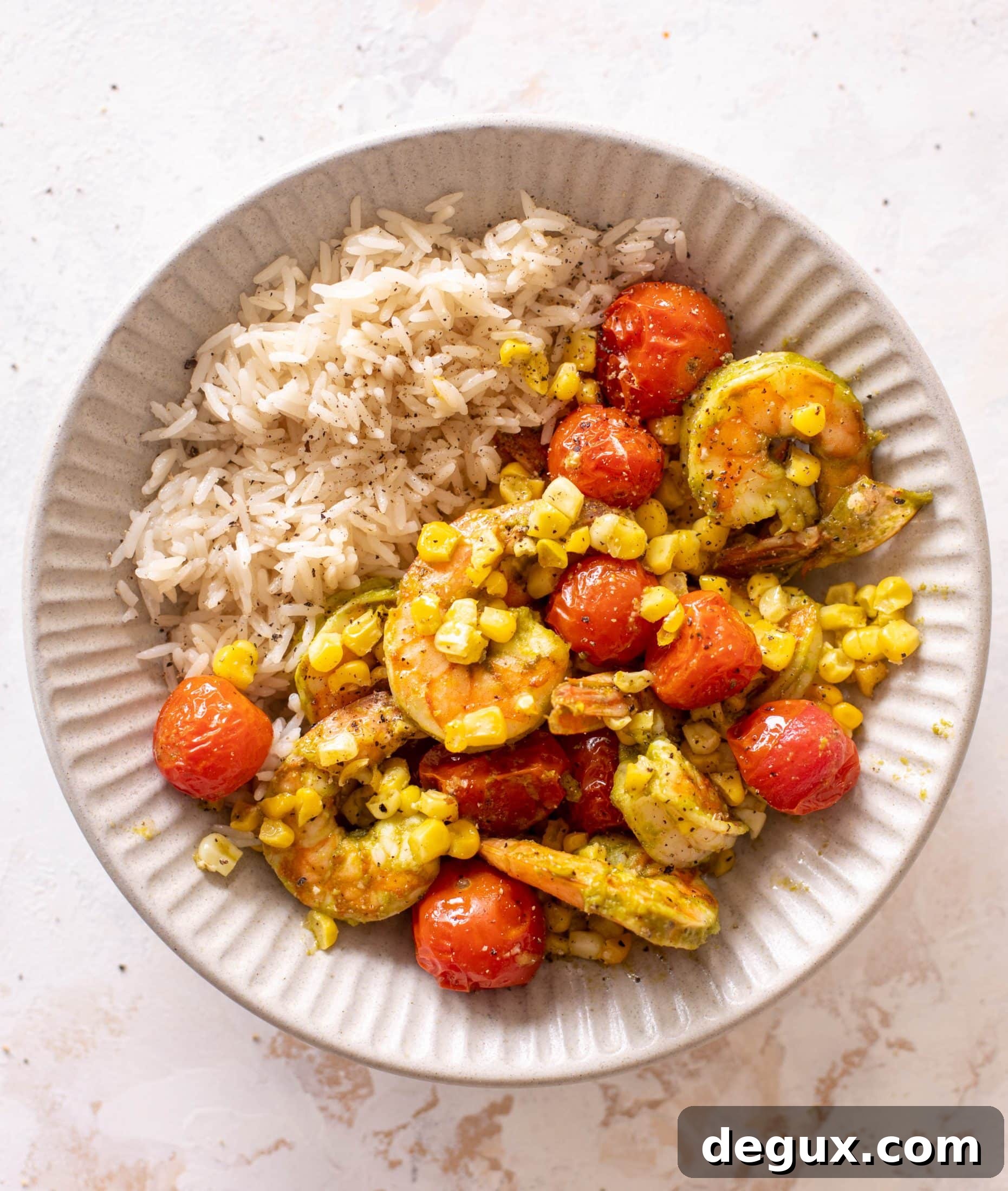 sheet pan summer shrimp and rice bowls
