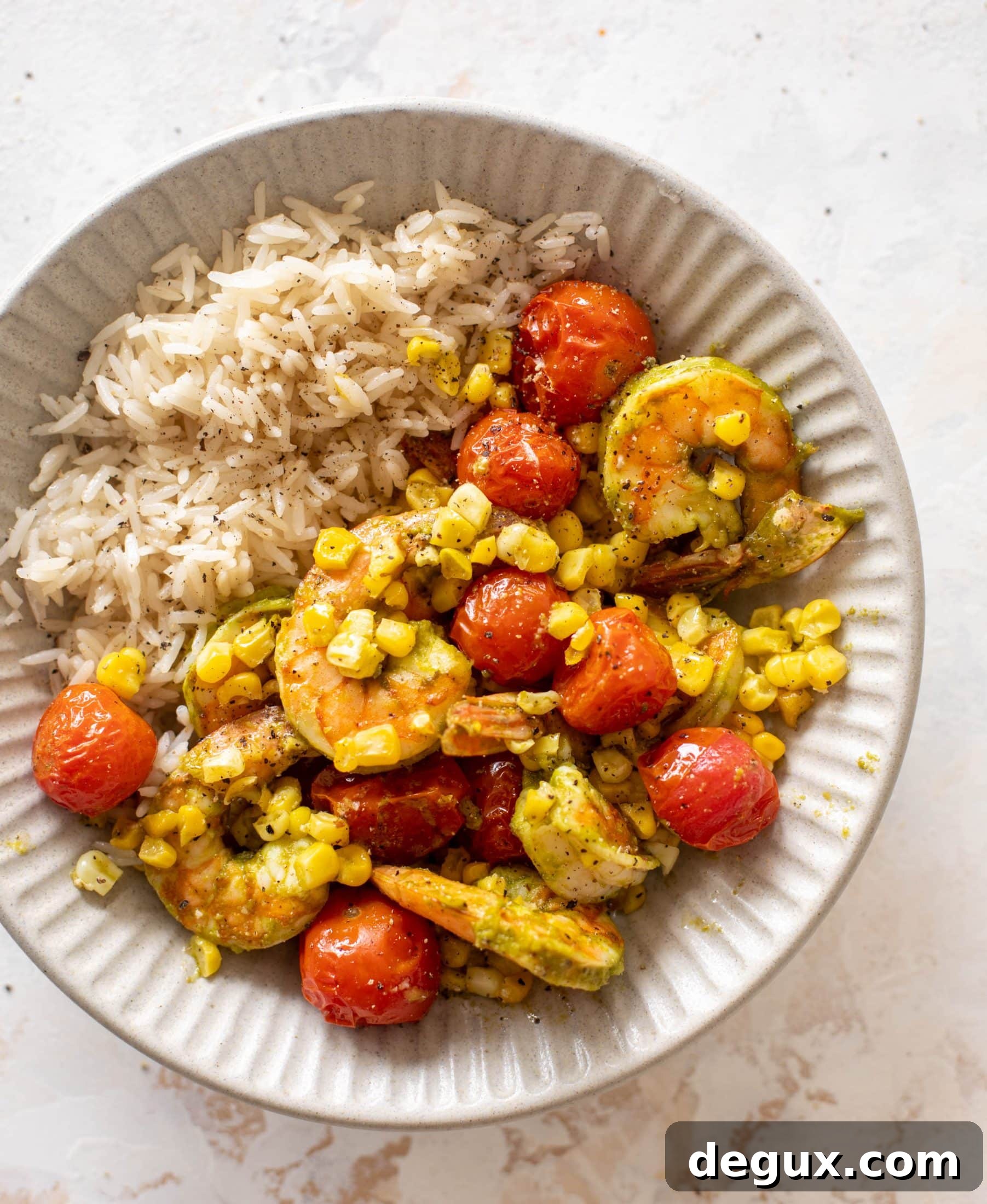 sheet pan summer shrimp and rice bowls