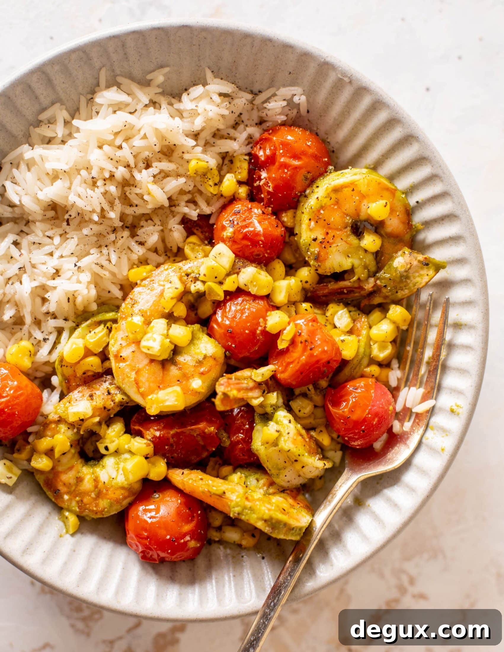 sheet pan summer shrimp and rice bowls