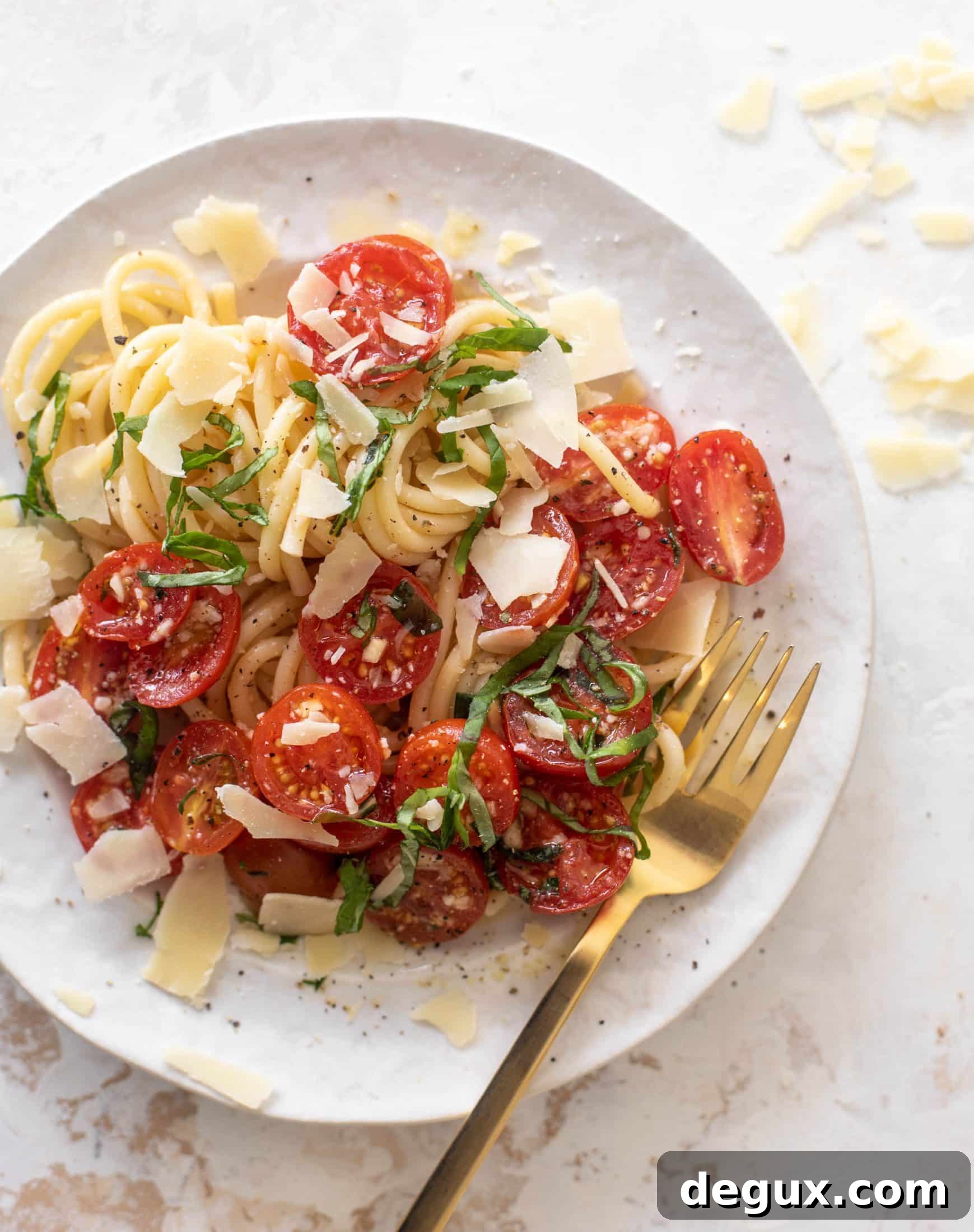 Summer Bucatini with Vine-Ripened Marinated Tomatoes 11 pasta with no cook tomato sauce