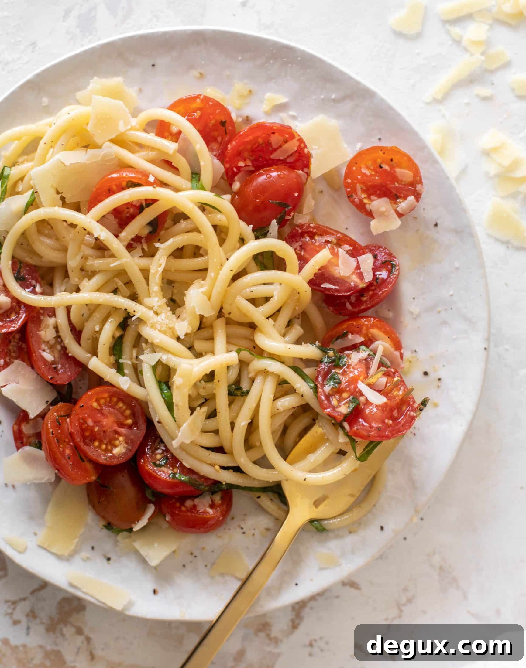 Summer Bucatini with Vine-Ripened Marinated Tomatoes 8 pasta with no cook tomato sauce