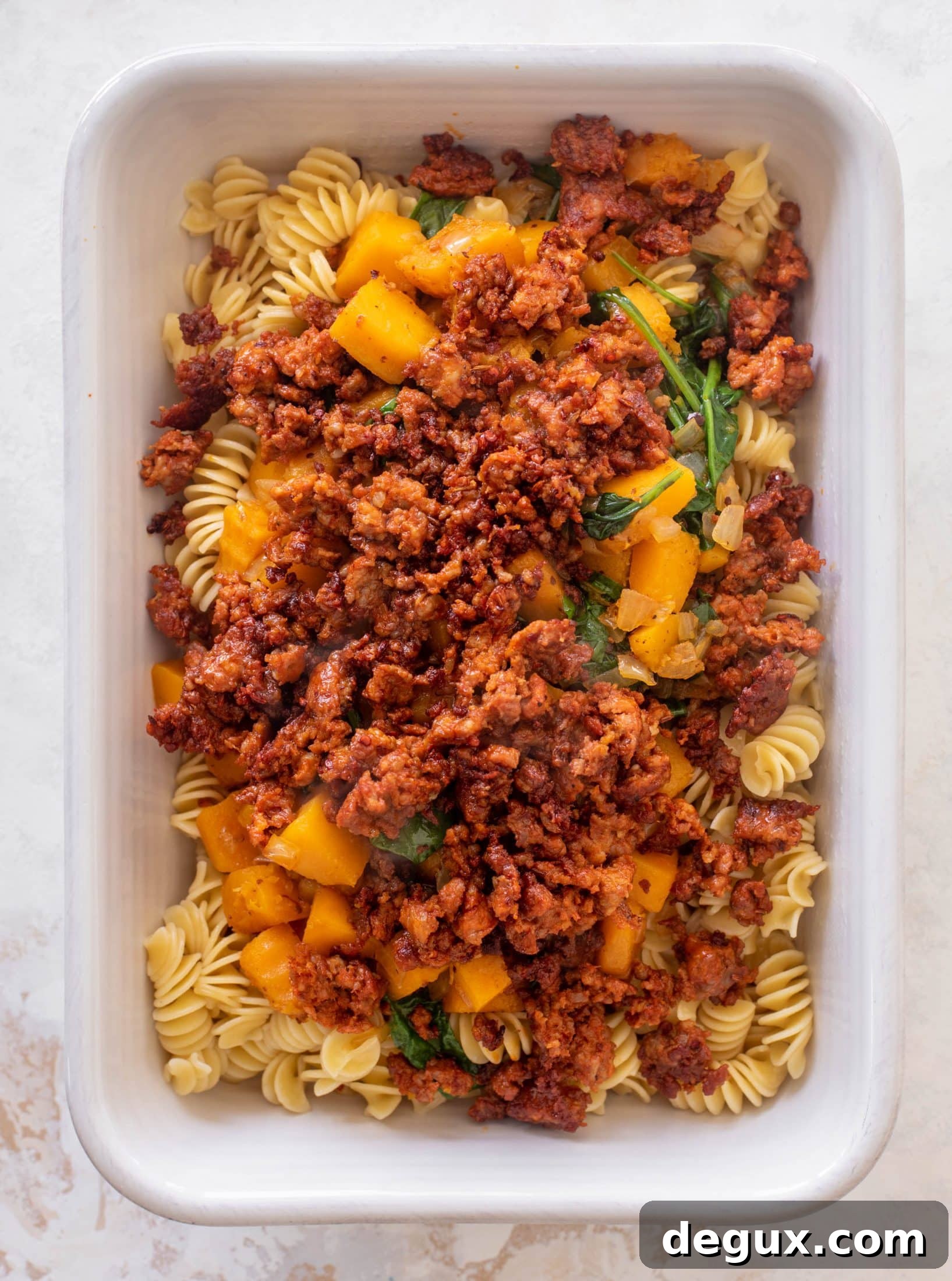 Baked Butternut Squash, Sausage & Spinach Pasta Casserole 3 baked butternut squash sausage pasta