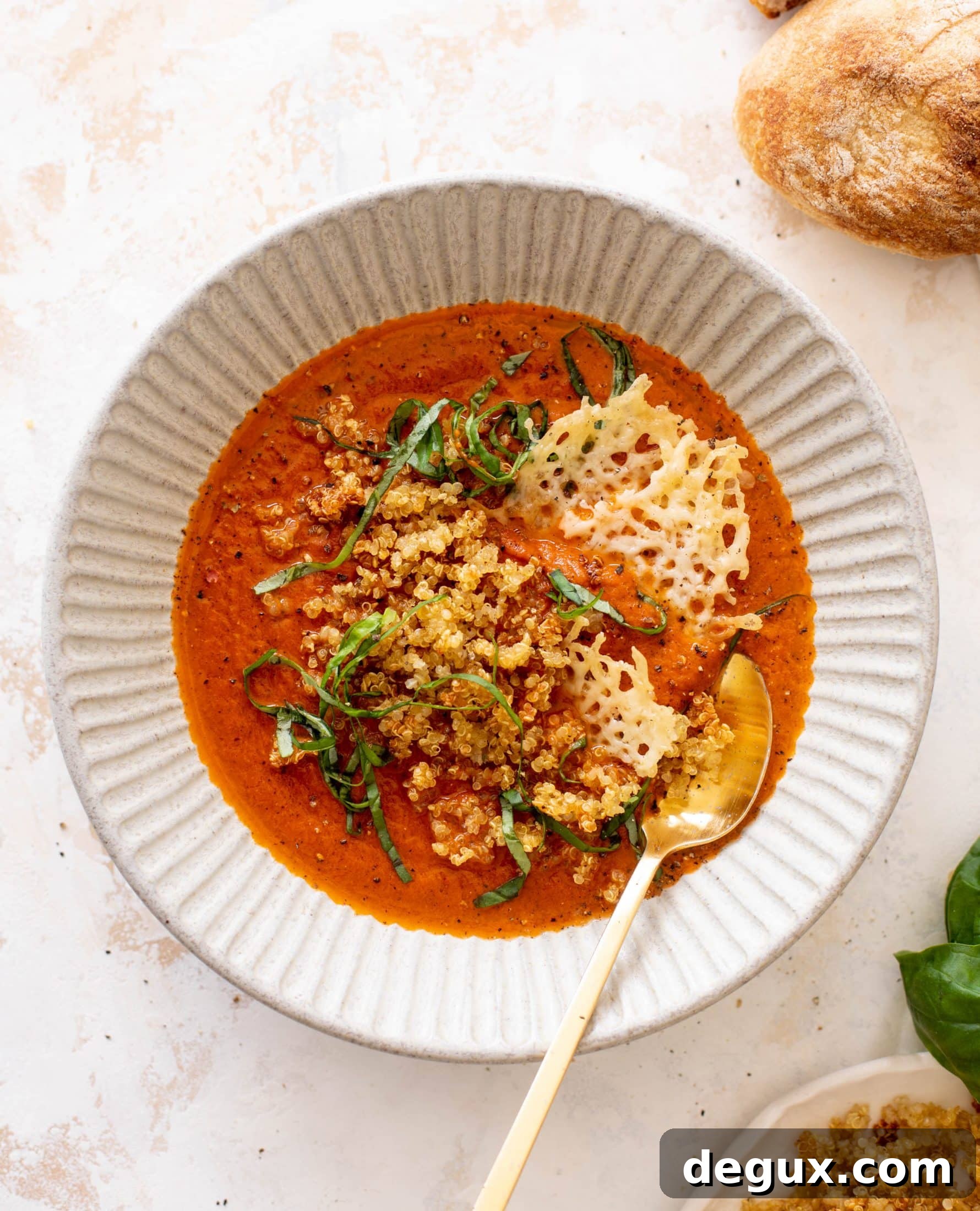 tomato soup with crispy quinoa