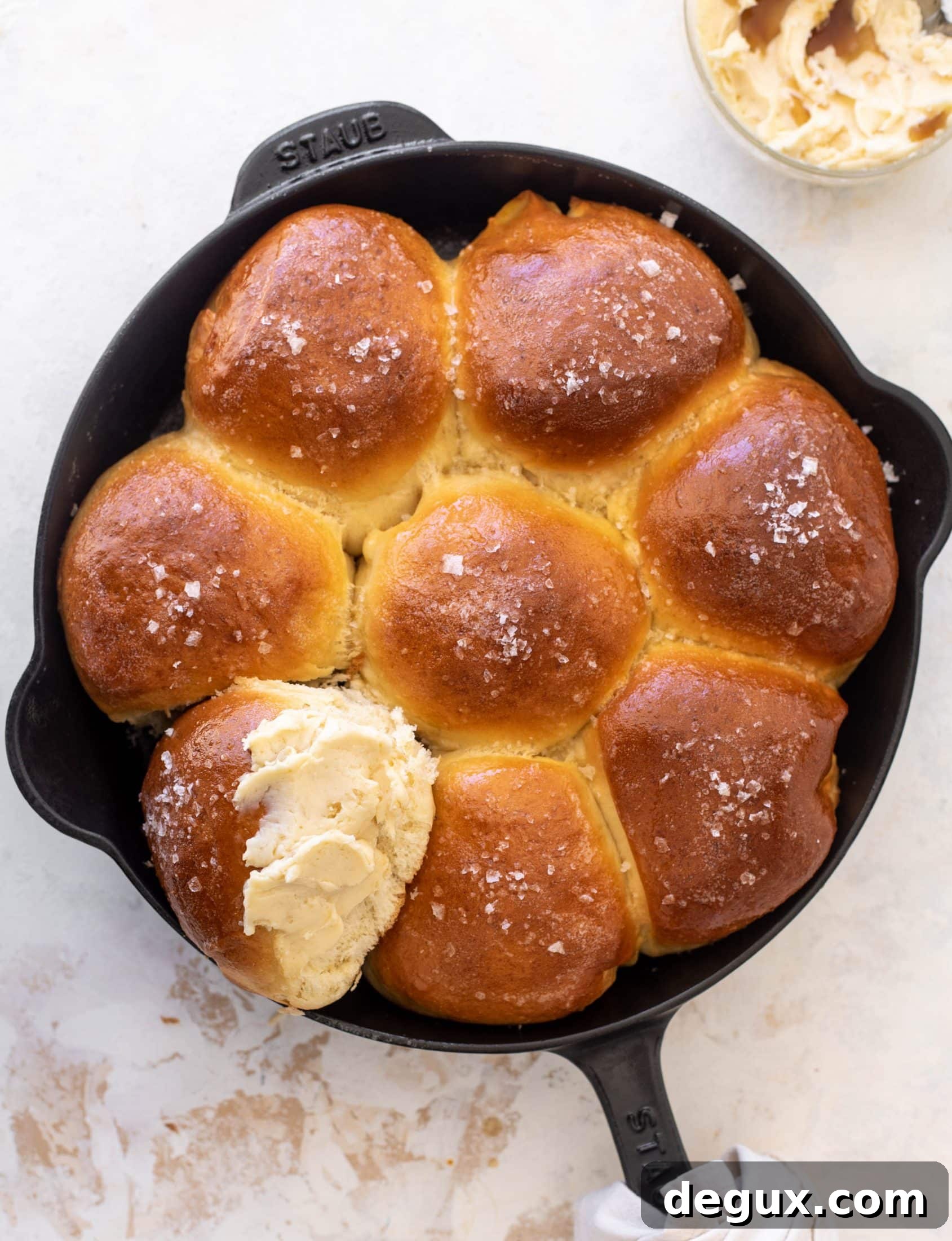 Fluffy Brioche Skillet Rolls with Salted Maple Butter Recipe 2 fluffy brioche dinner rolls with salted maple butter