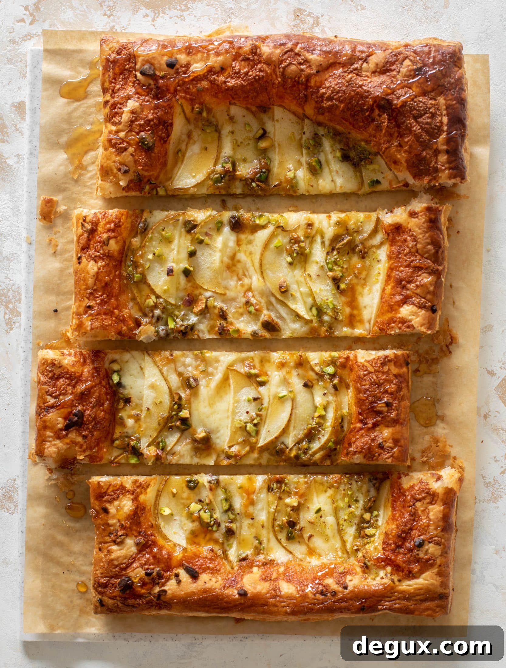 Pistachio, Pear & Gruyère Puff Pastry Tart Recipe 2 pistachio pear puff pastry
