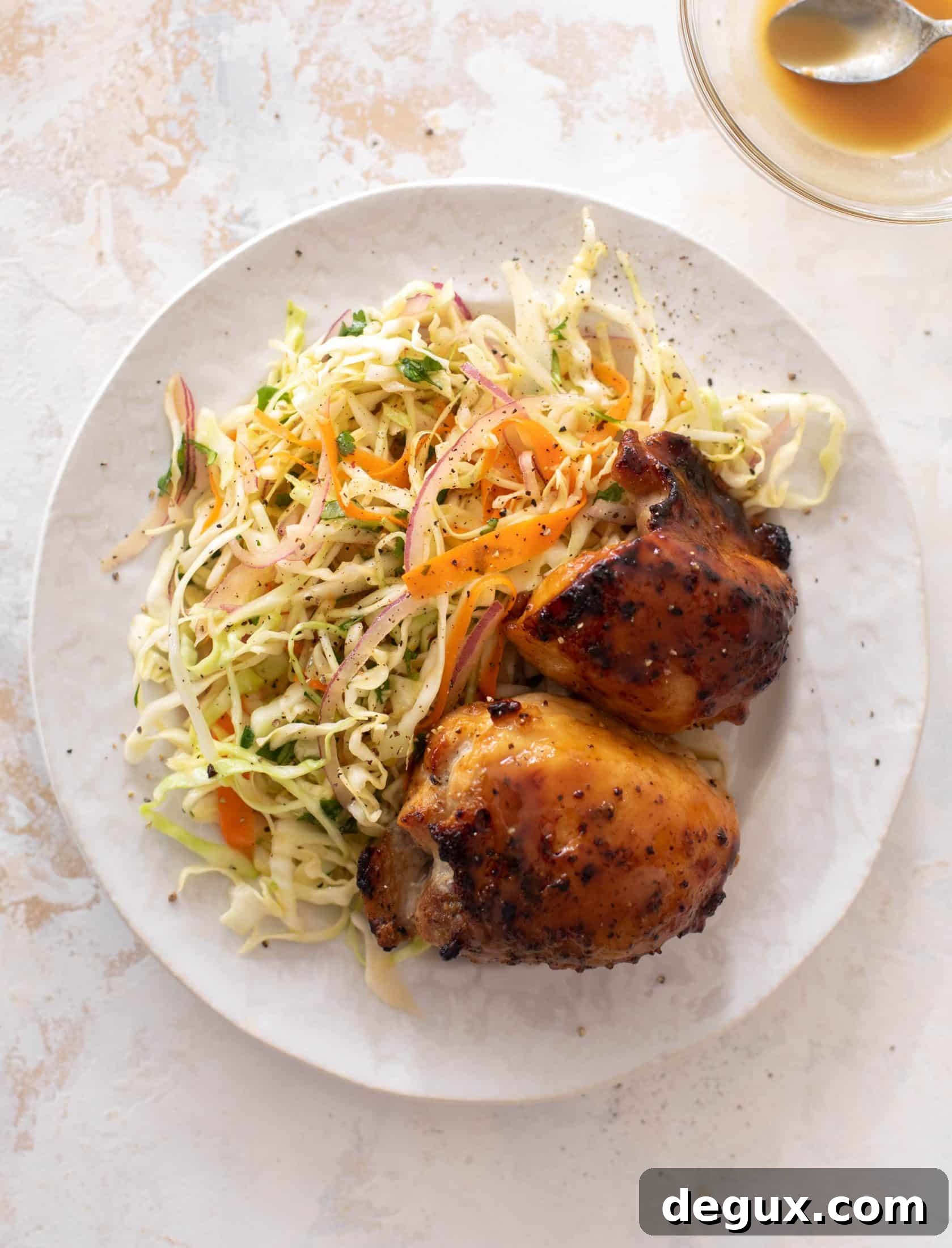 Sticky Honey-Mustard Chicken Thighs with Crunchy Slaw Recipe 7 honey mustard chicken thighs with slaw