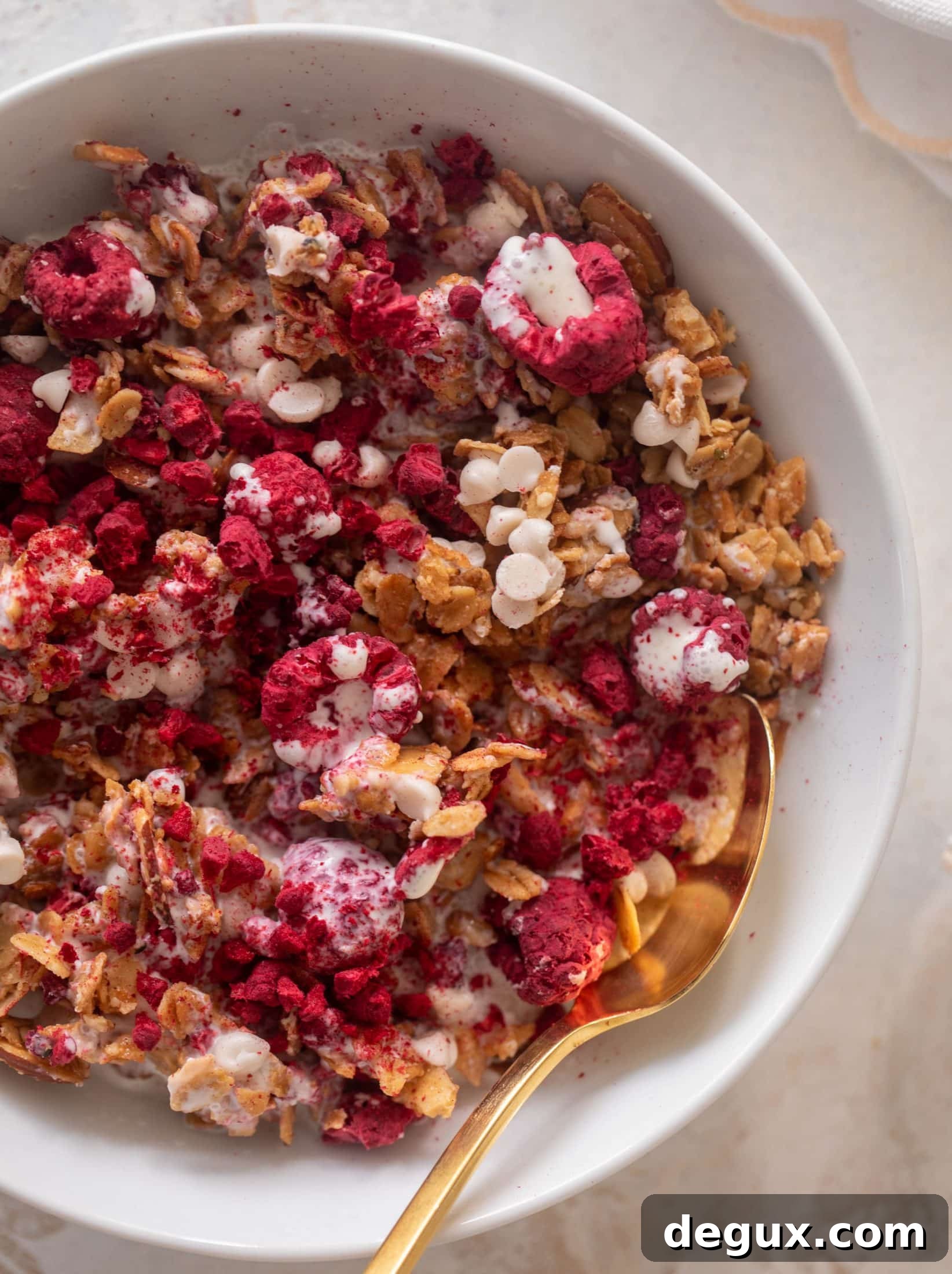 white chocolate raspberry granola