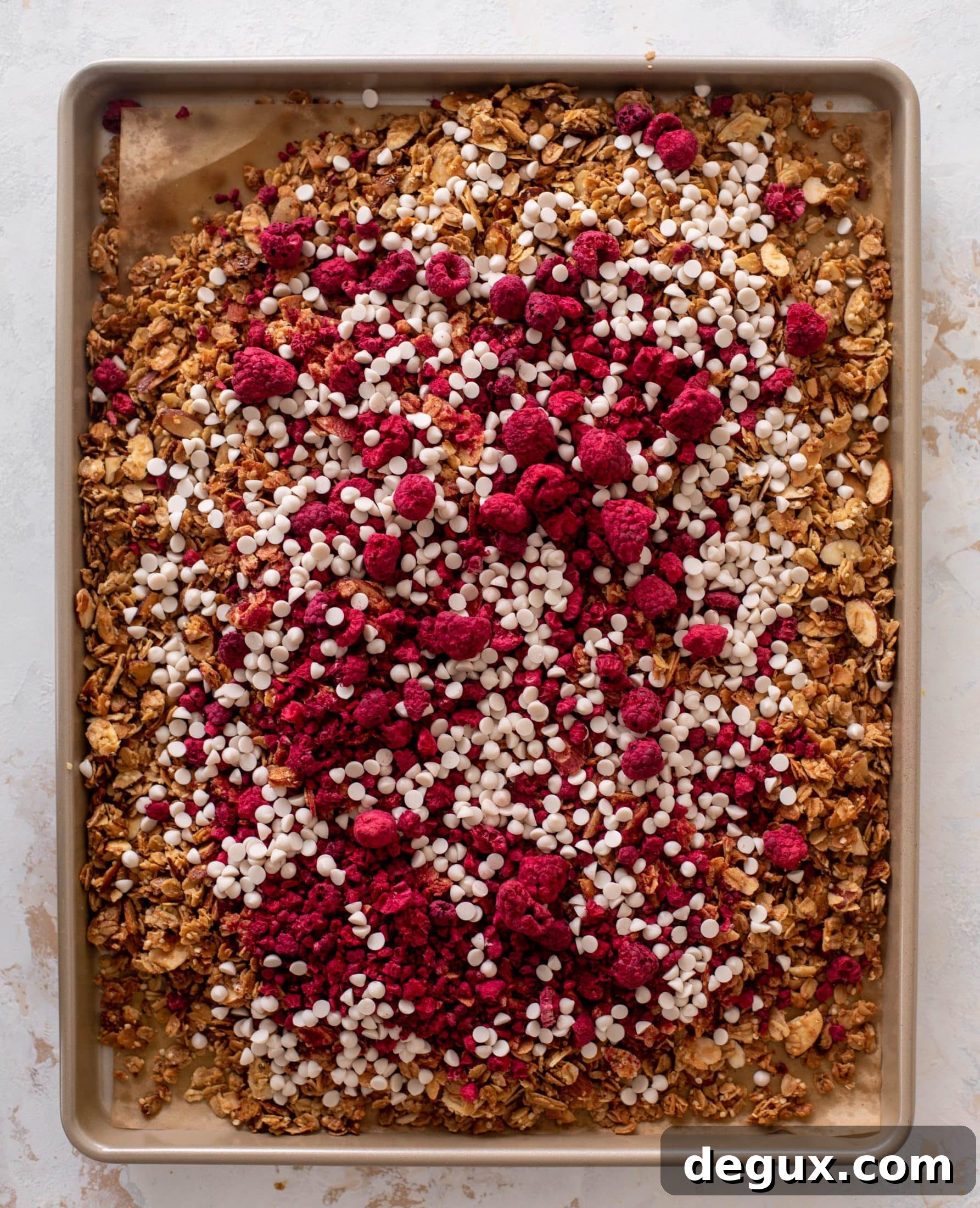 white chocolate raspberry granola