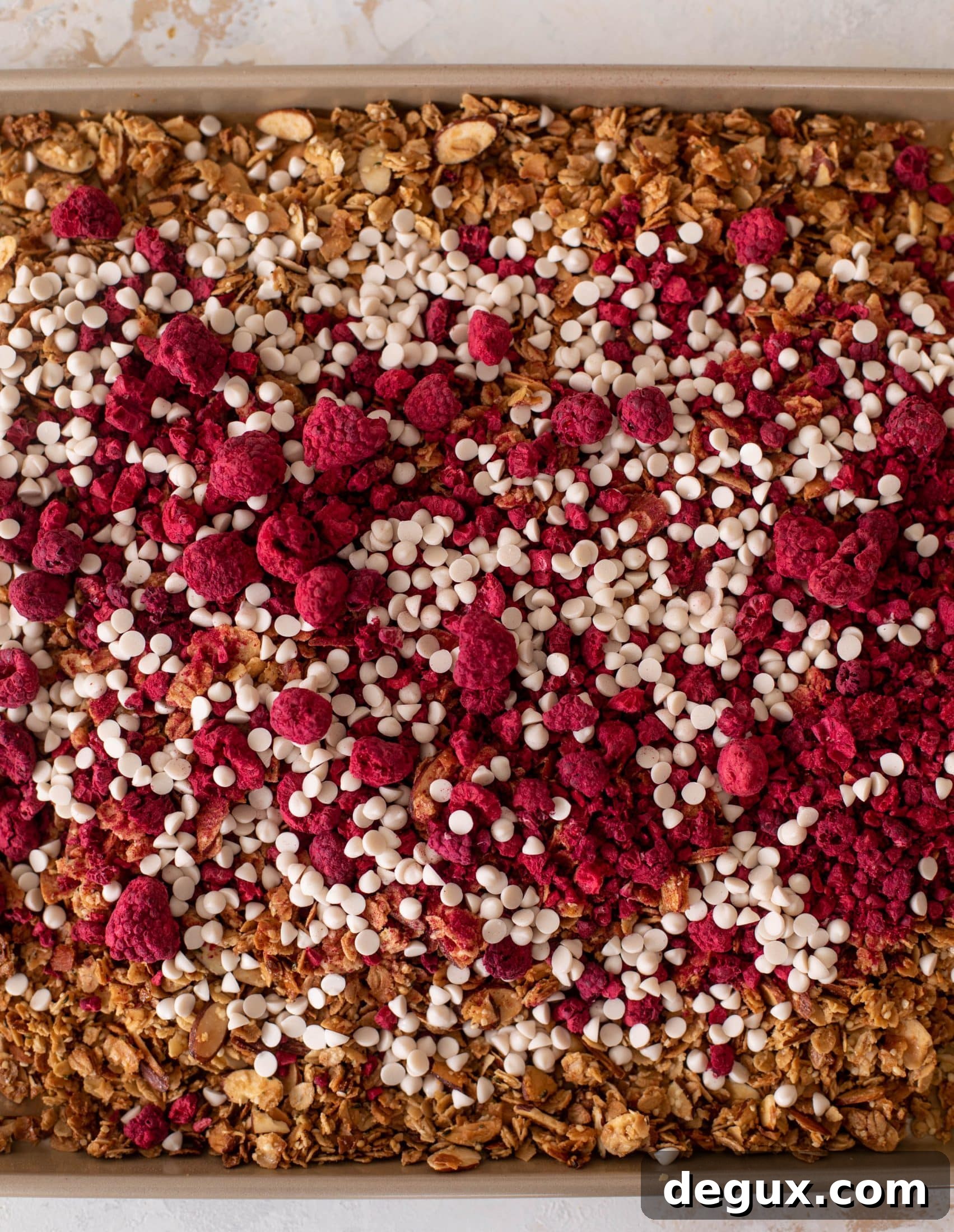 white chocolate raspberry granola
