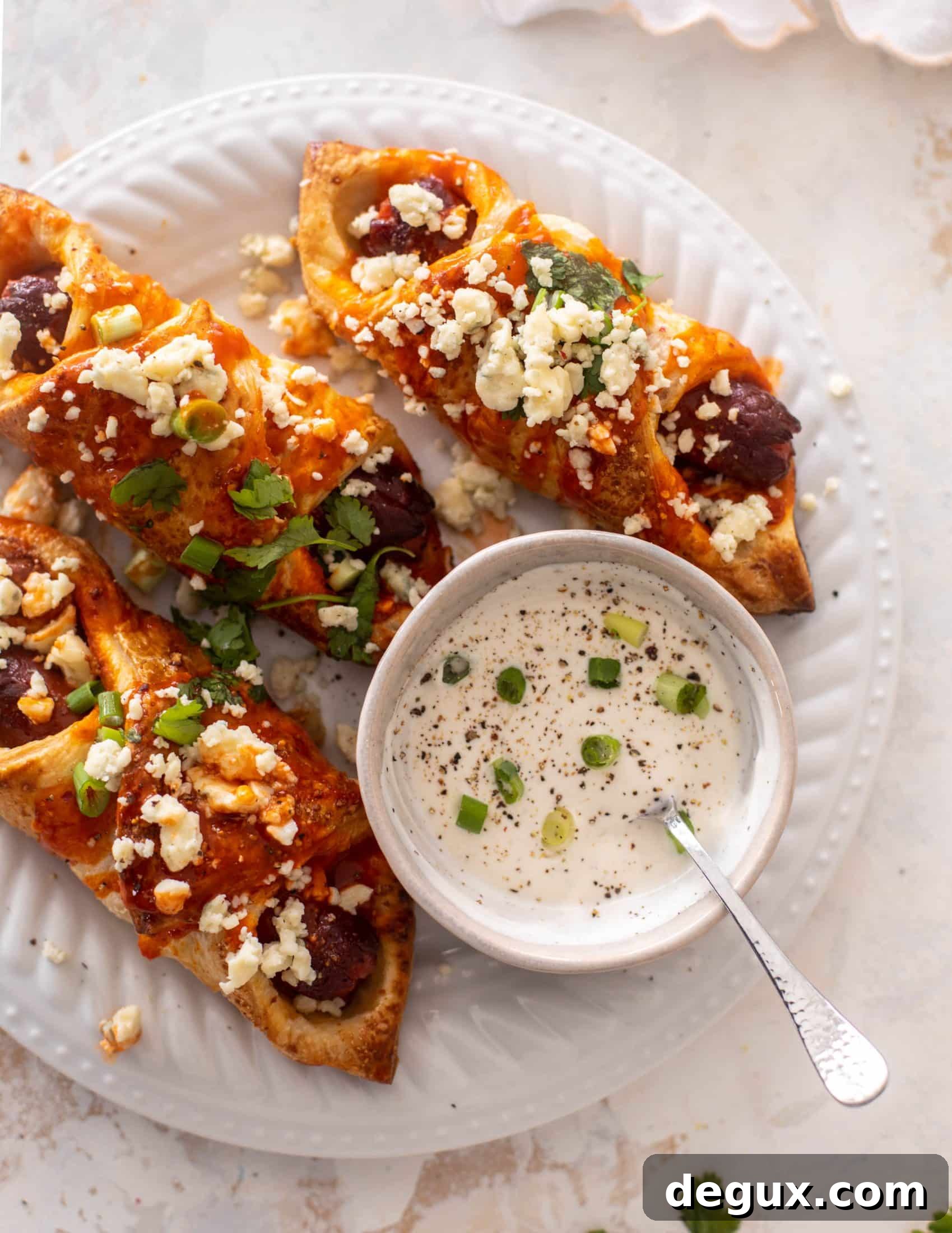 buffalo wing puff pastry hot dogs