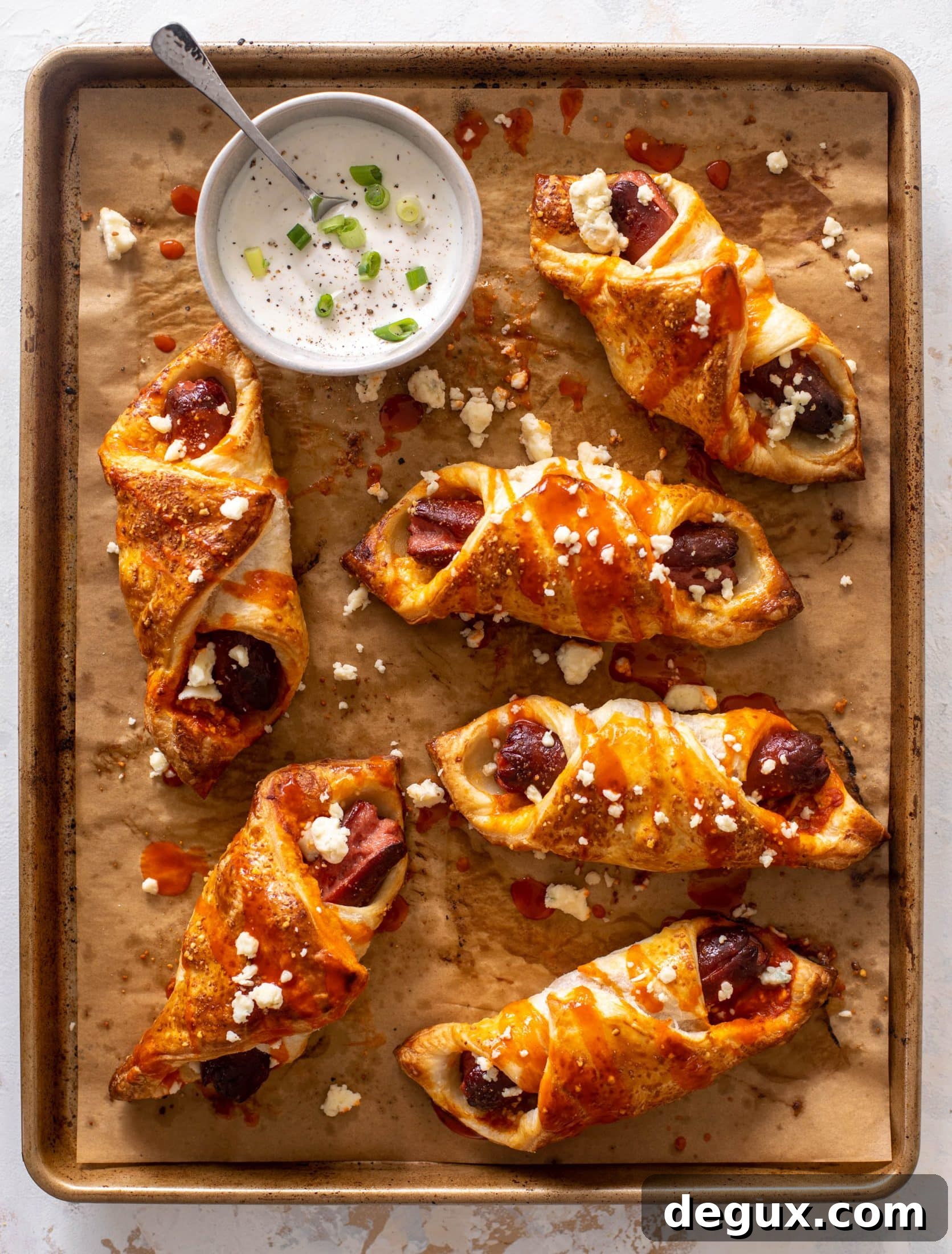 buffalo wing puff pastry hot dogs