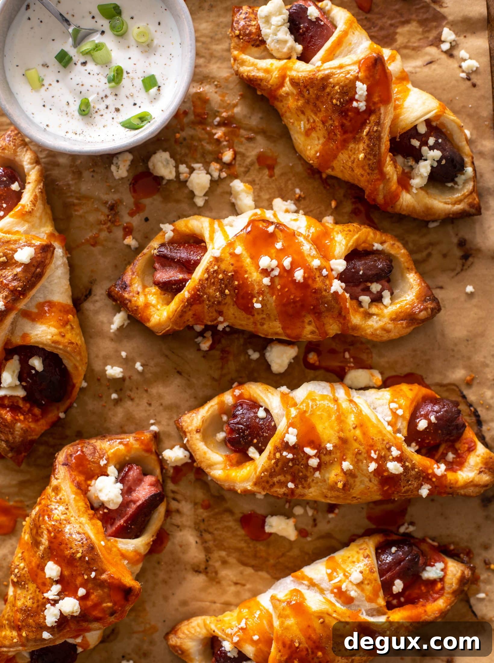 buffalo wing puff pastry hot dogs