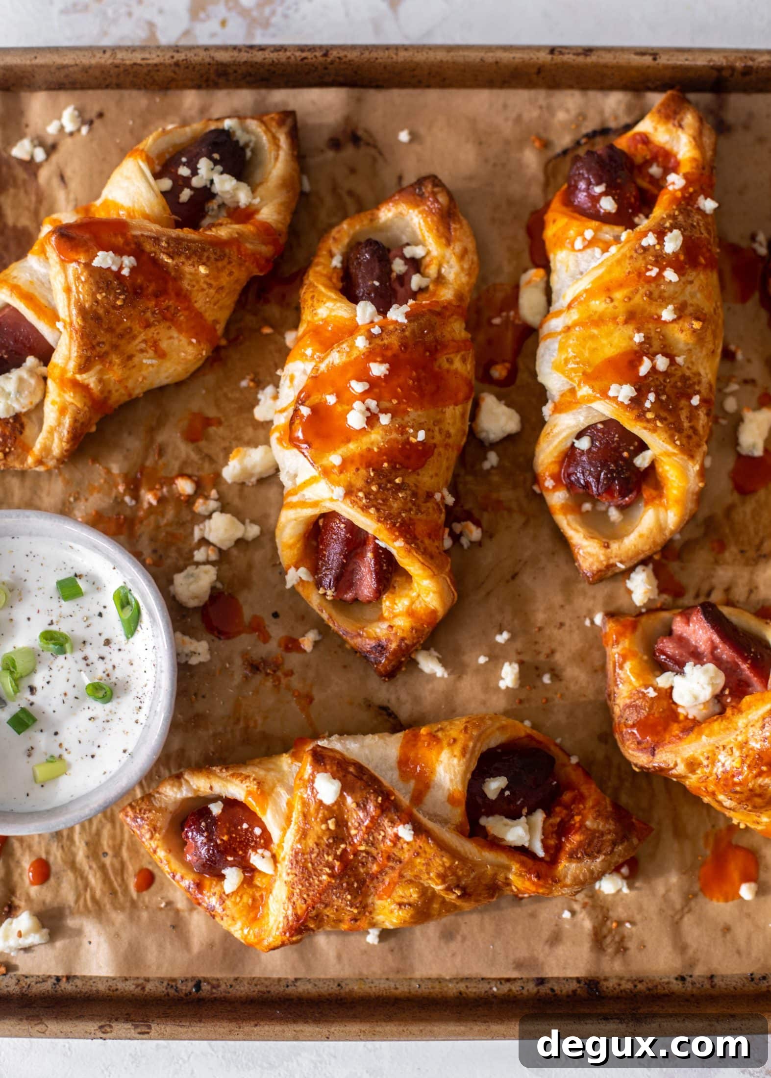 buffalo wing puff pastry hot dogs