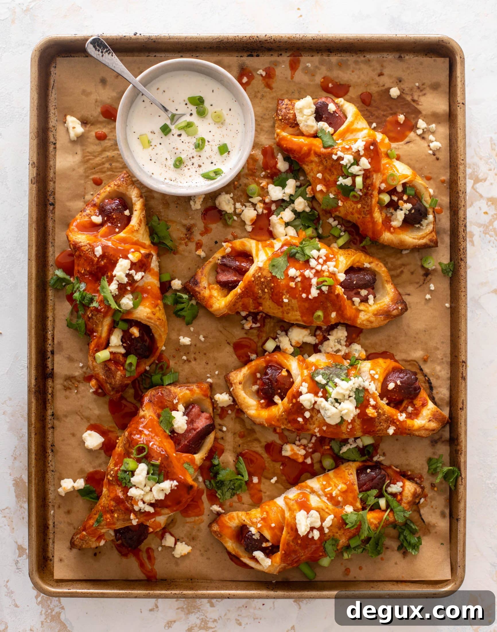 buffalo wing puff pastry hot dogs