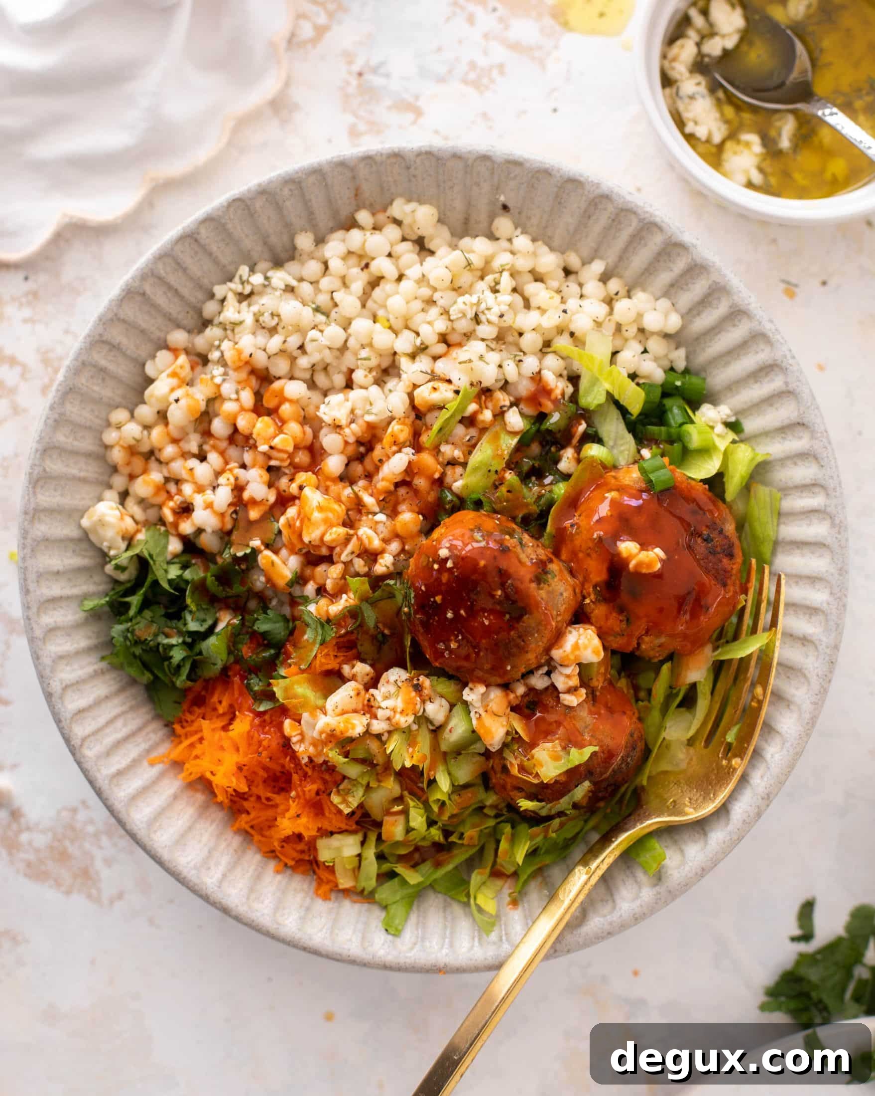 Buffalo Chicken Meatball Bowls with Ranch Slaw and Cauliflower Rice 2 buffalo chicken meatball bowls