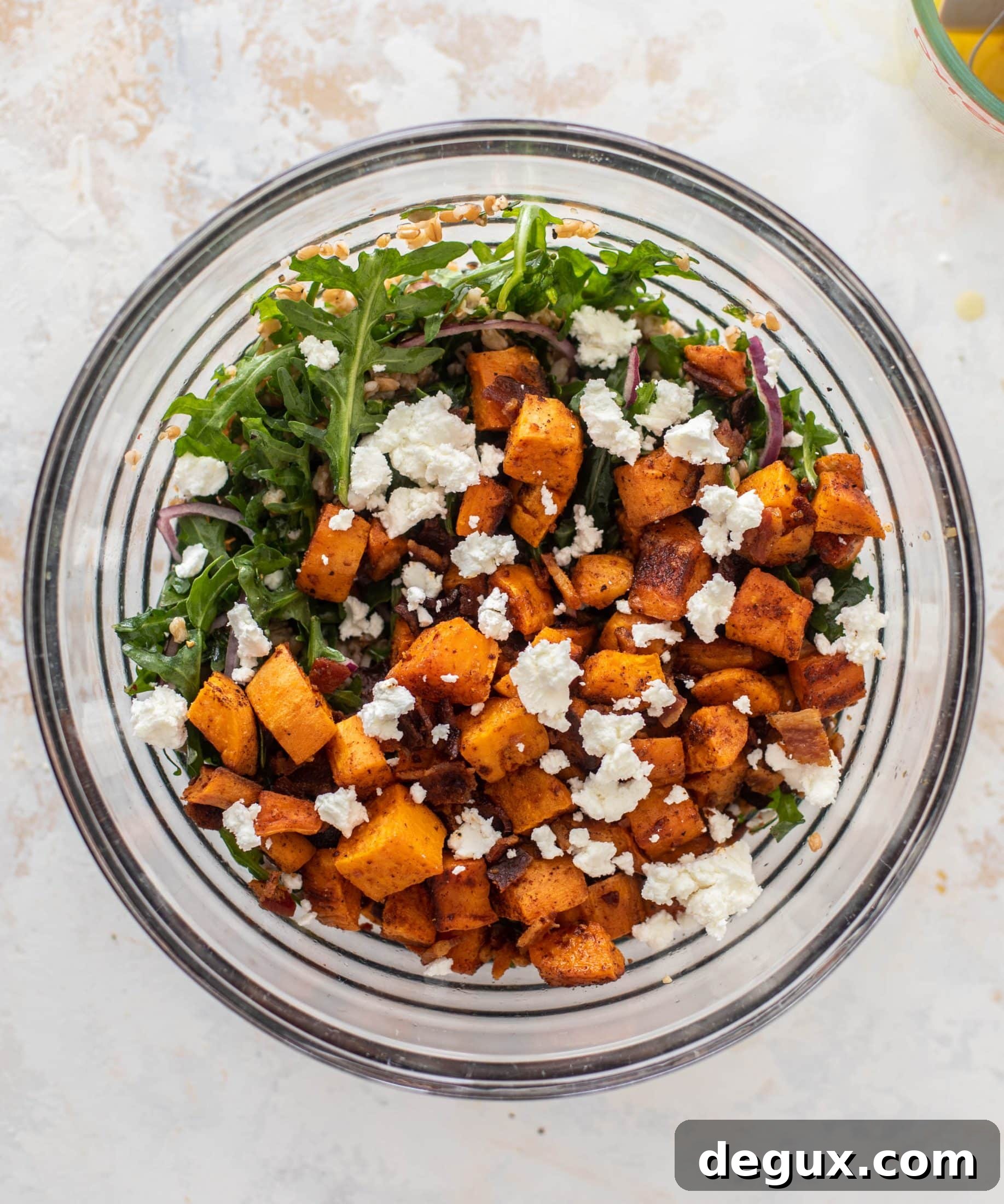 Roasted Sweet Potato, Farro & Bacon Salad with Goat Cheese 5 sweet potato farro salad