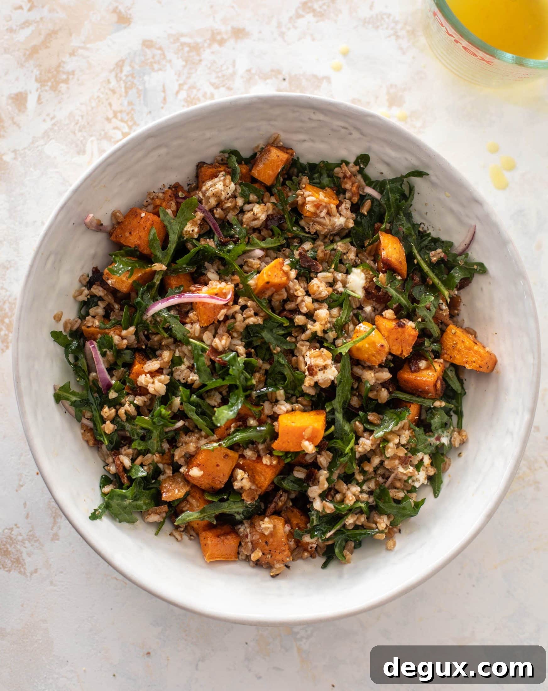 Roasted Sweet Potato, Farro & Bacon Salad with Goat Cheese 6 sweet potato farro salad