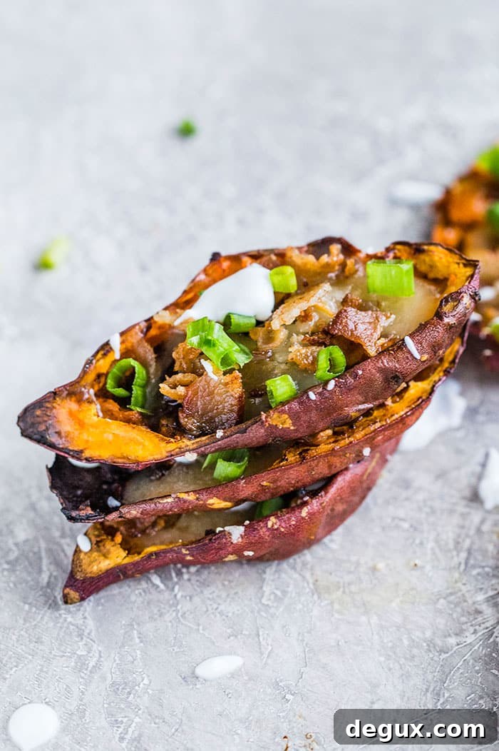savory loaded sweet potato skins I howsweeteats.com