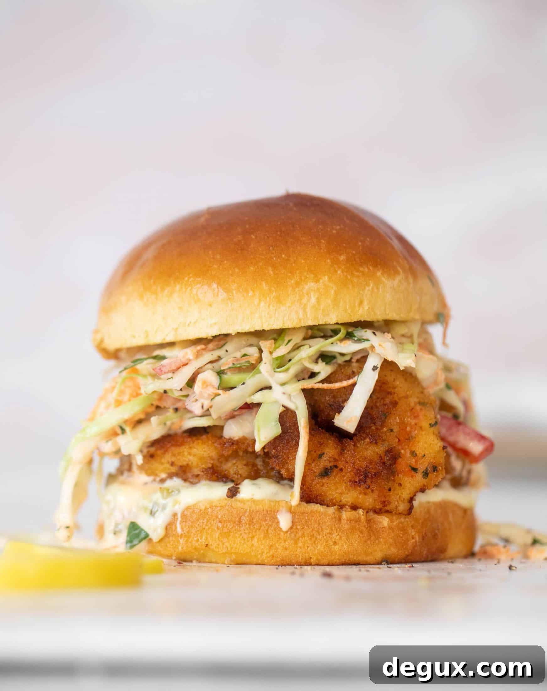 Crispy Shrimp Sandwich with Tangy Lime Slaw 2 crispy shrimp sandwiches with lime slaw