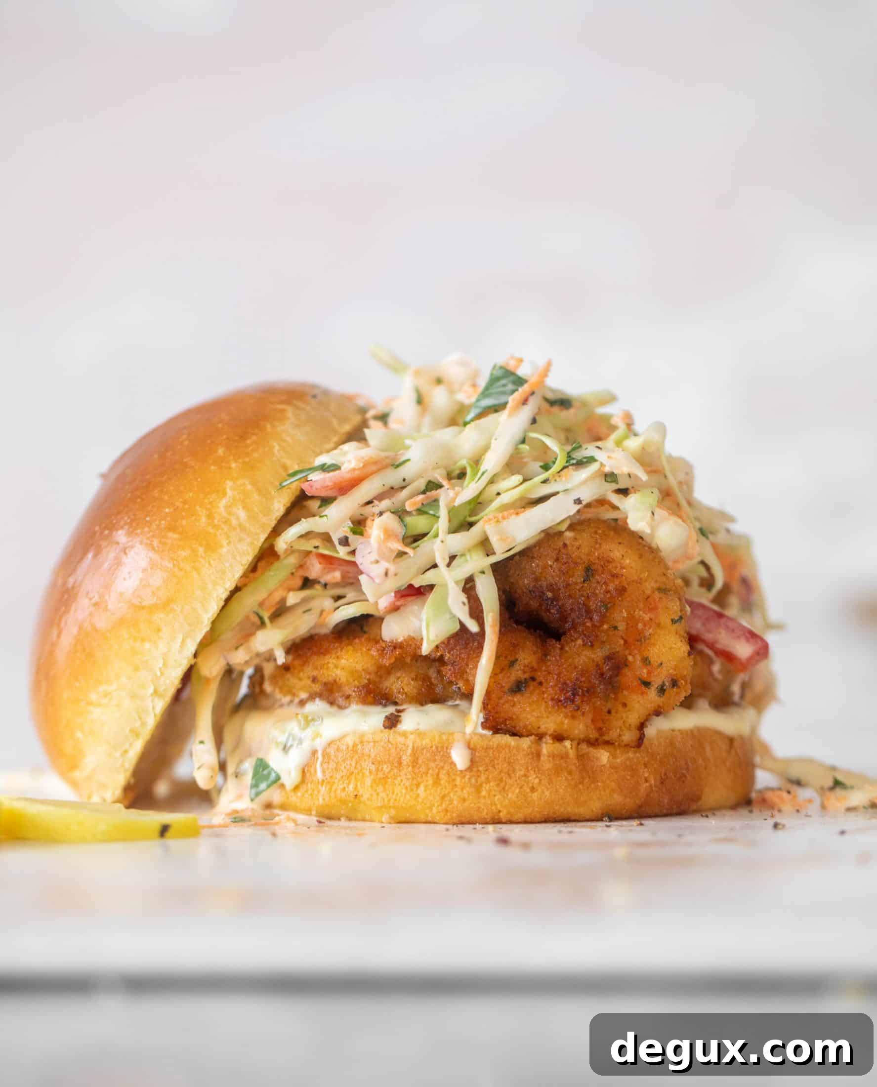 Crispy Shrimp Sandwich with Tangy Lime Slaw 11 crispy shrimp sandwiches with lime slaw