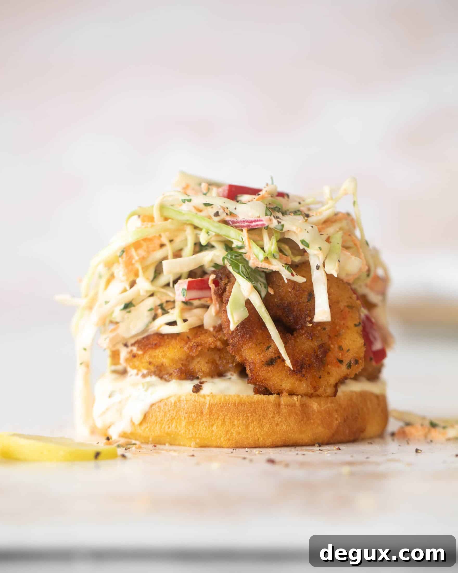Crispy Shrimp Sandwich with Tangy Lime Slaw 10 crispy shrimp sandwiches with lime slaw