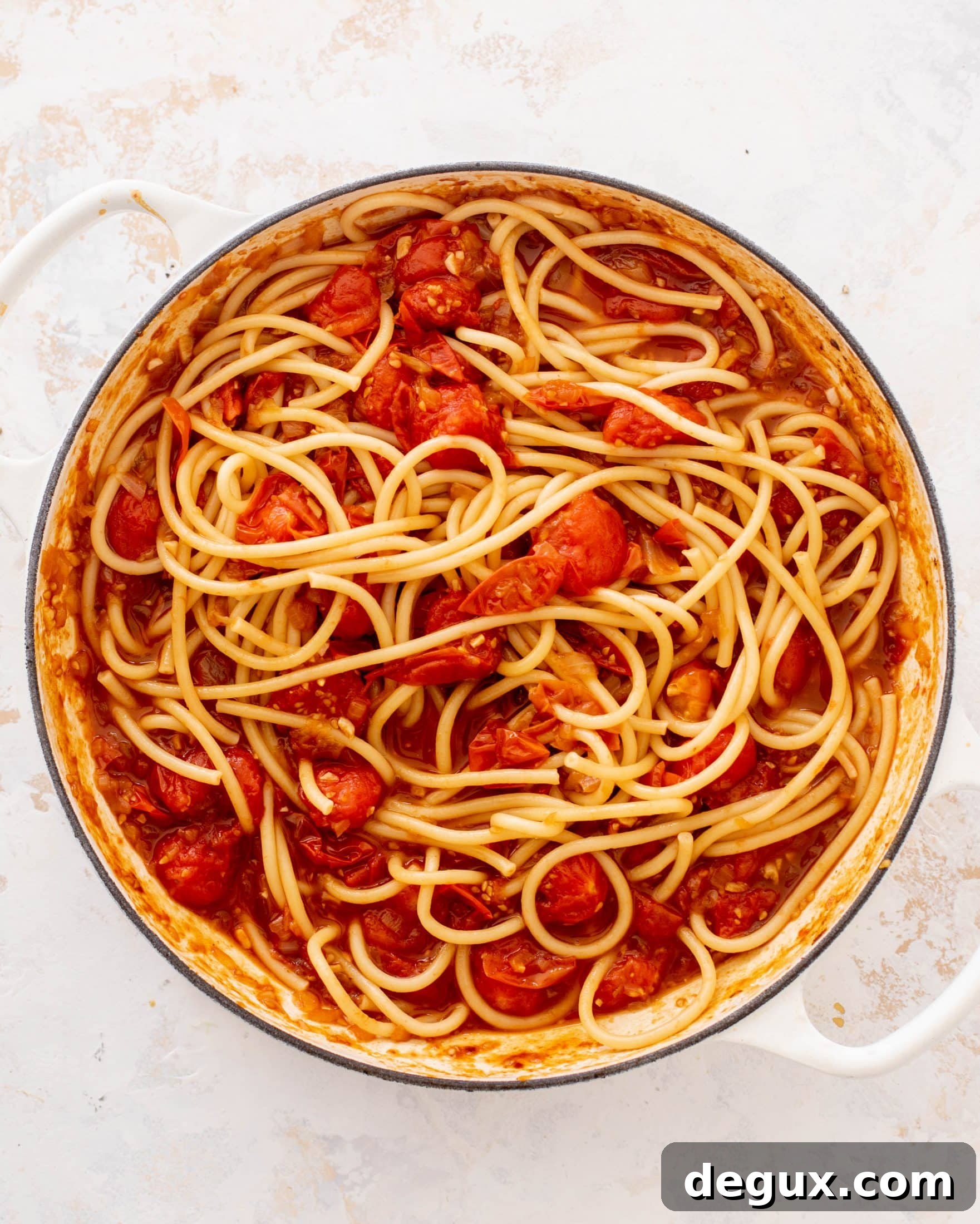 Bucatini in Winter Tomato Sauce with Roasted Garlic & Herbs 5 winter burst tomato sauce