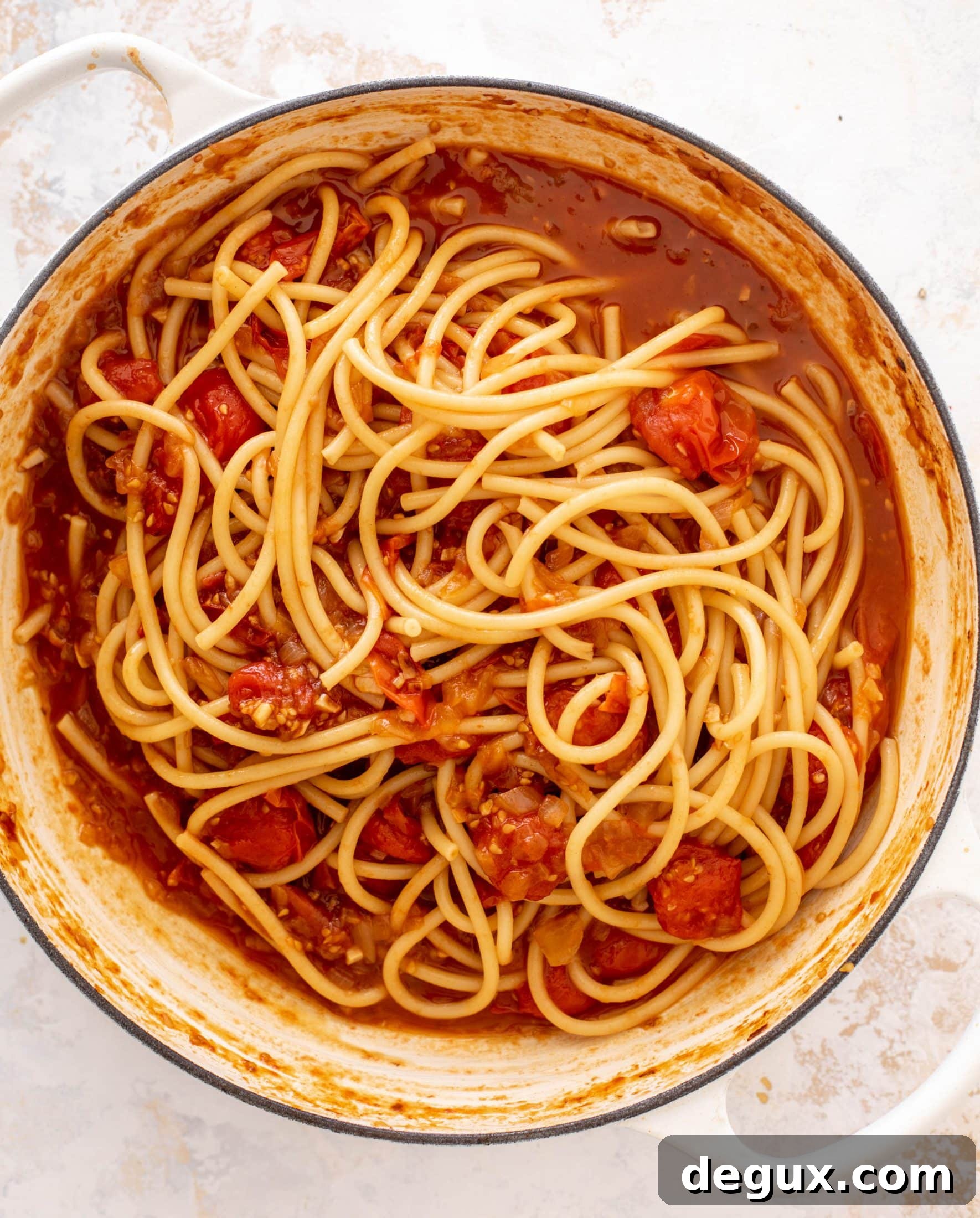 Bucatini in Winter Tomato Sauce with Roasted Garlic & Herbs 6 winter burst tomato sauce