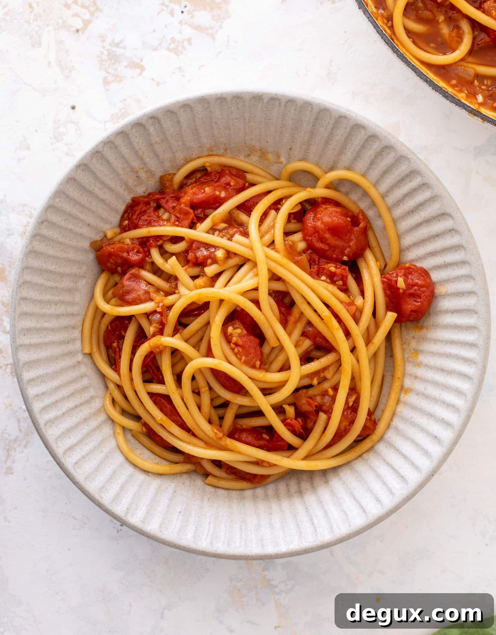 Bucatini in Winter Tomato Sauce with Roasted Garlic & Herbs 7 winter burst tomato sauce