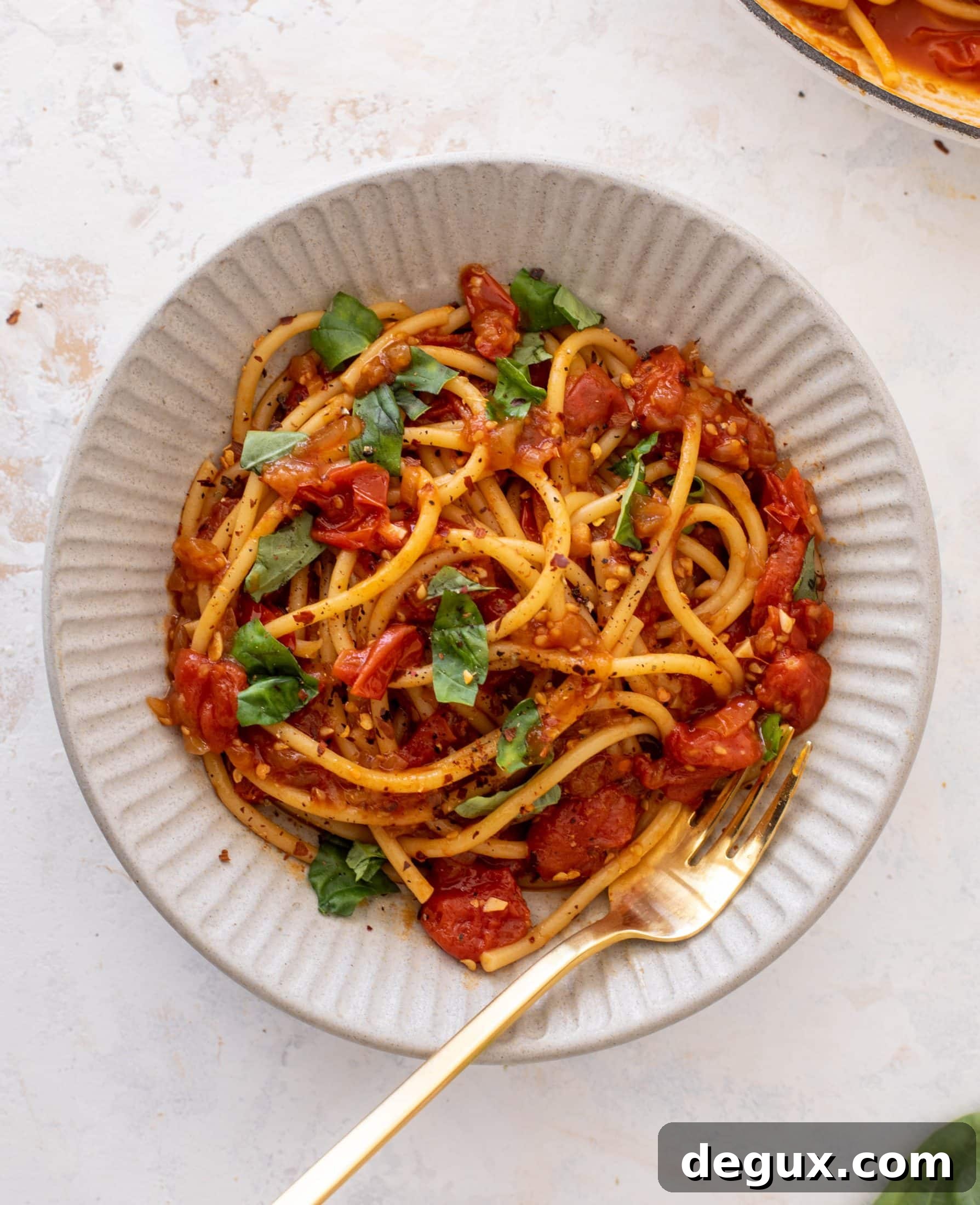 Bucatini in Winter Tomato Sauce with Roasted Garlic & Herbs 9 winter burst tomato sauce