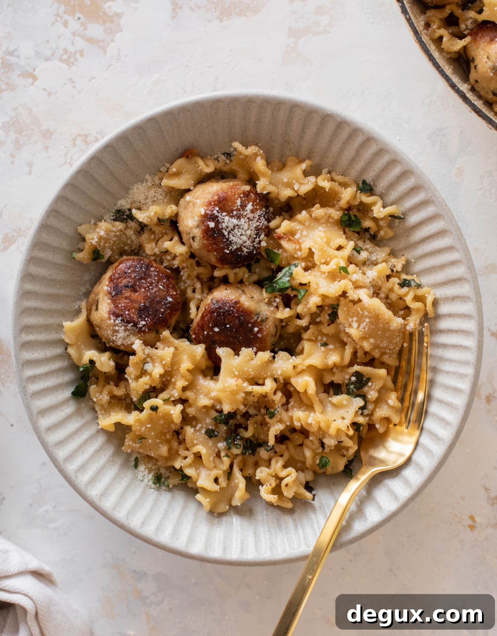 garlic butter chicken meatballs and noodles