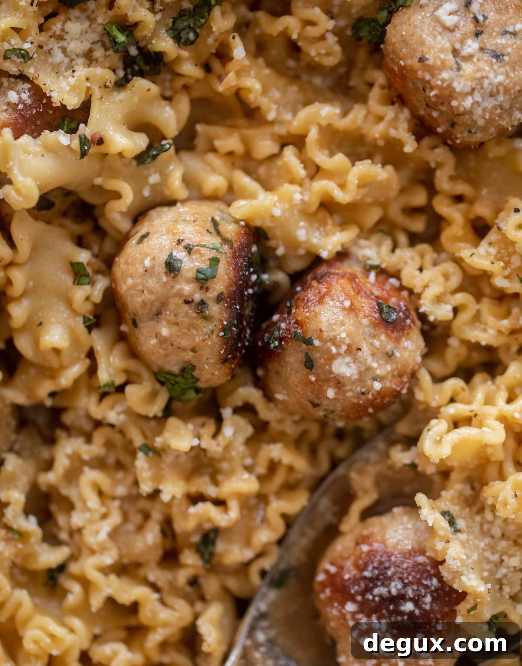 garlic butter chicken meatballs and noodles