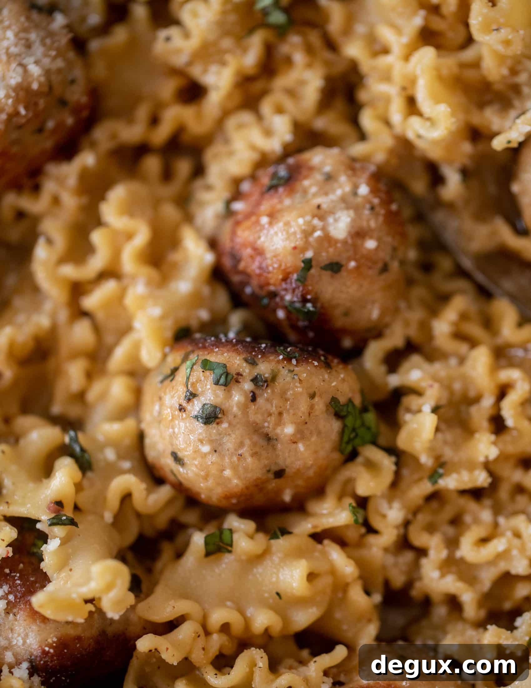 garlic butter chicken meatballs and noodles