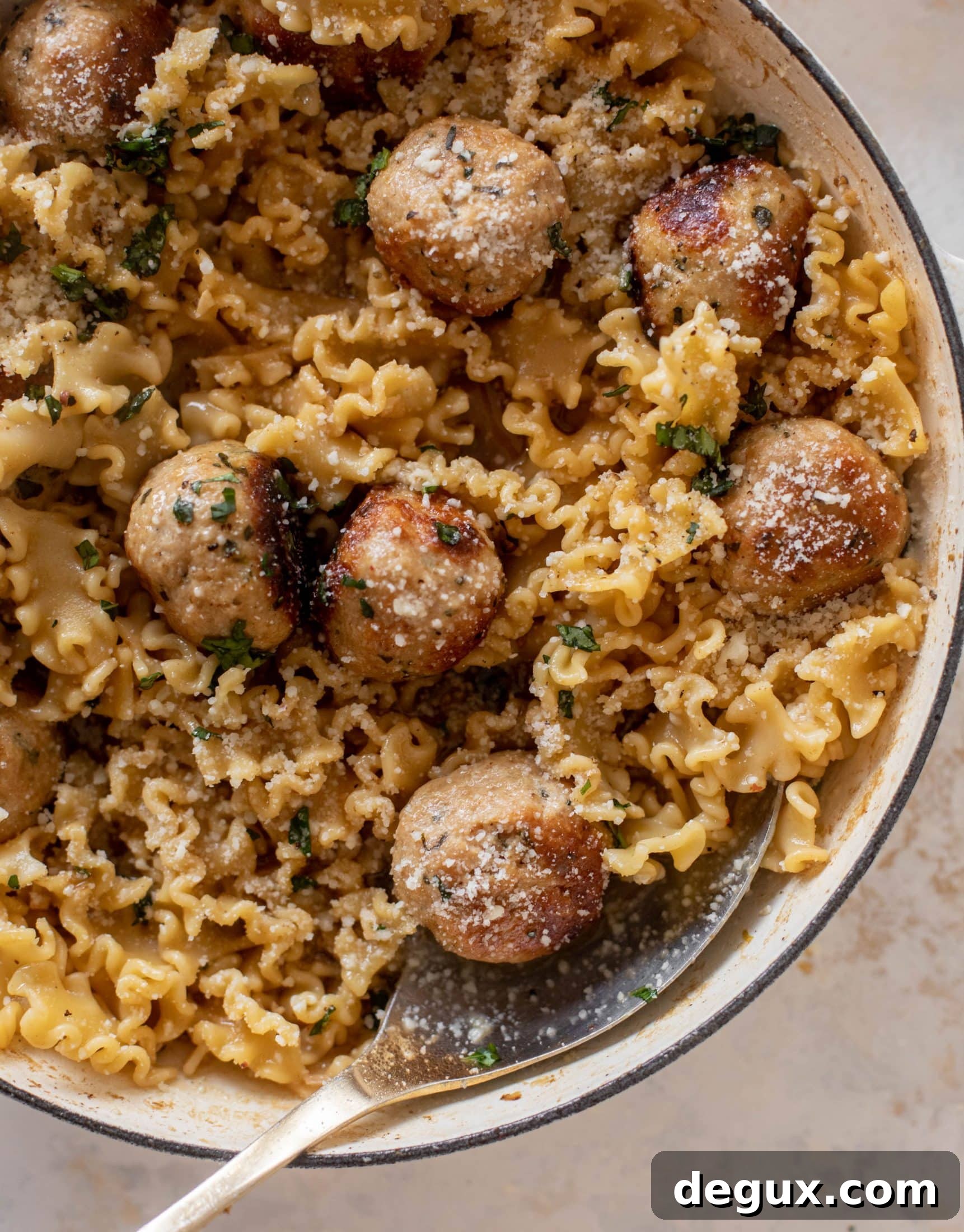 garlic butter chicken meatballs and noodles