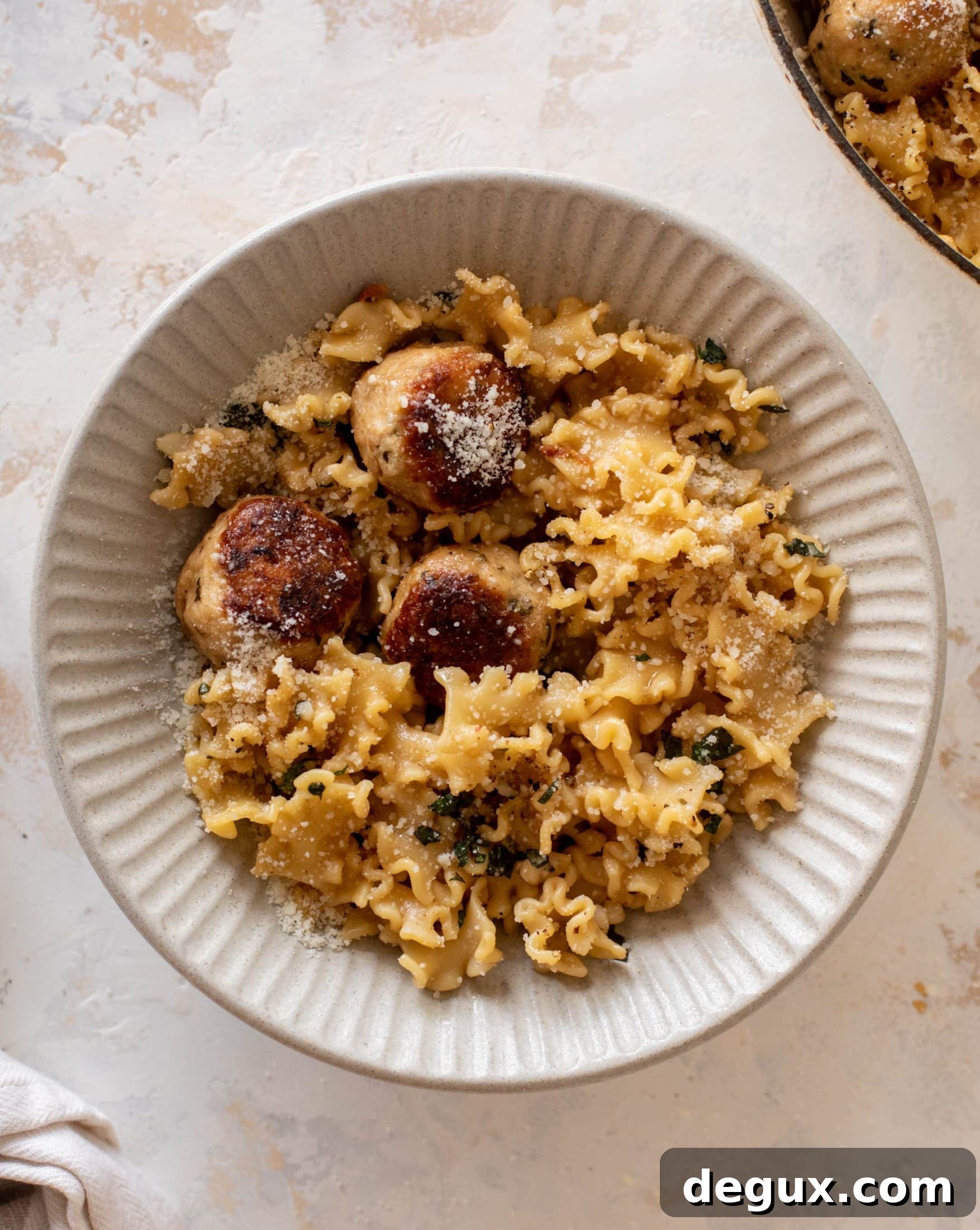 garlic butter chicken meatballs and noodles