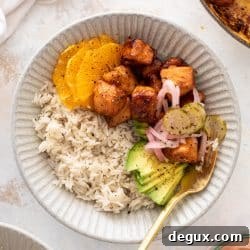 sticky orange salmon bowls