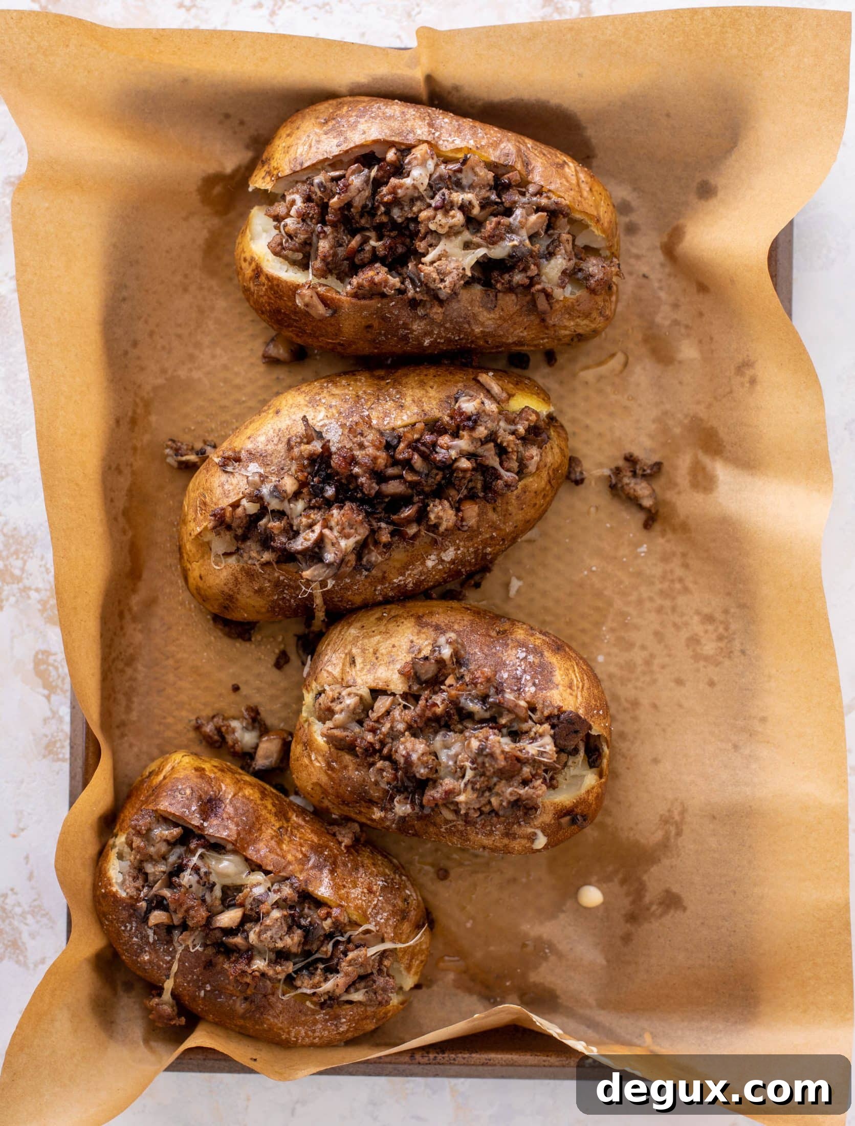 mushroom swiss cheeseburger stuffed potatoes