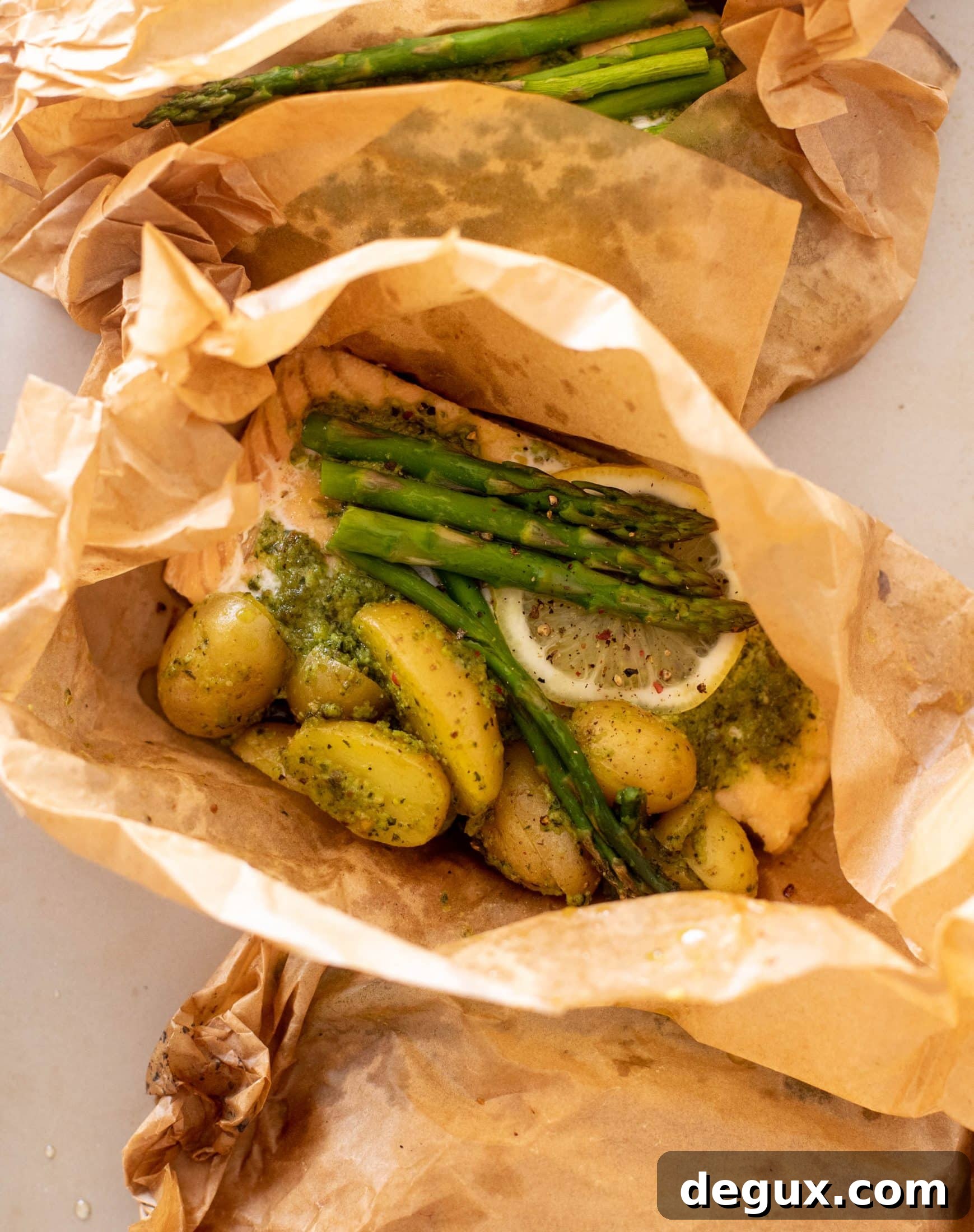 salmon and potato parchment packets