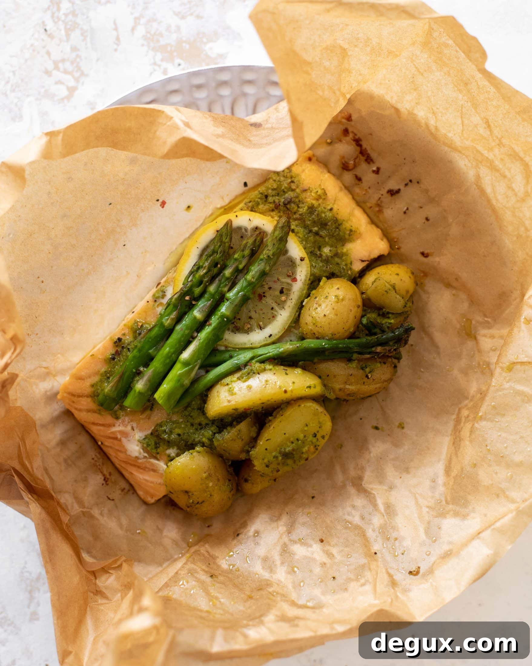 salmon and potato parchment packets