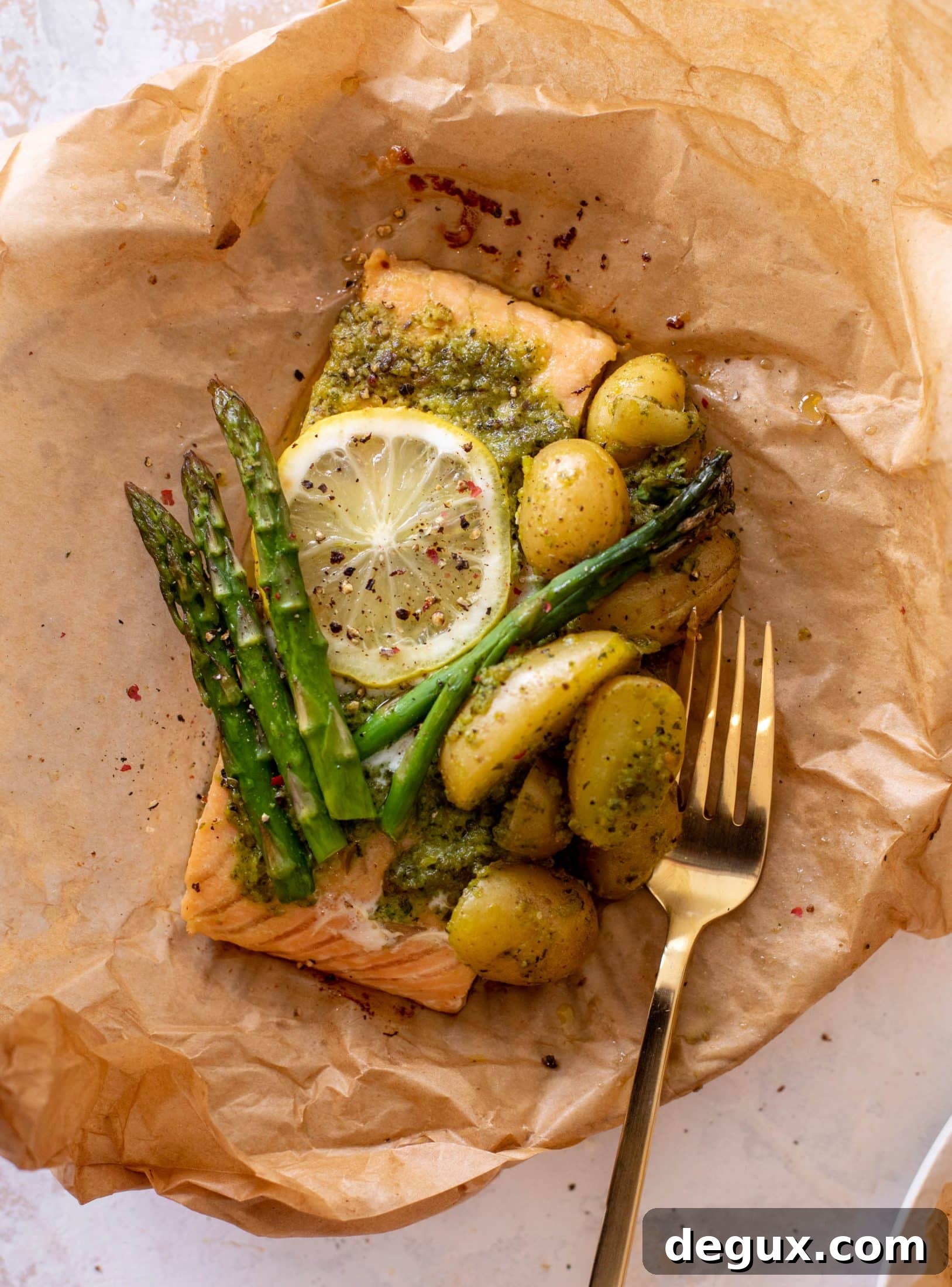salmon and potato parchment packets