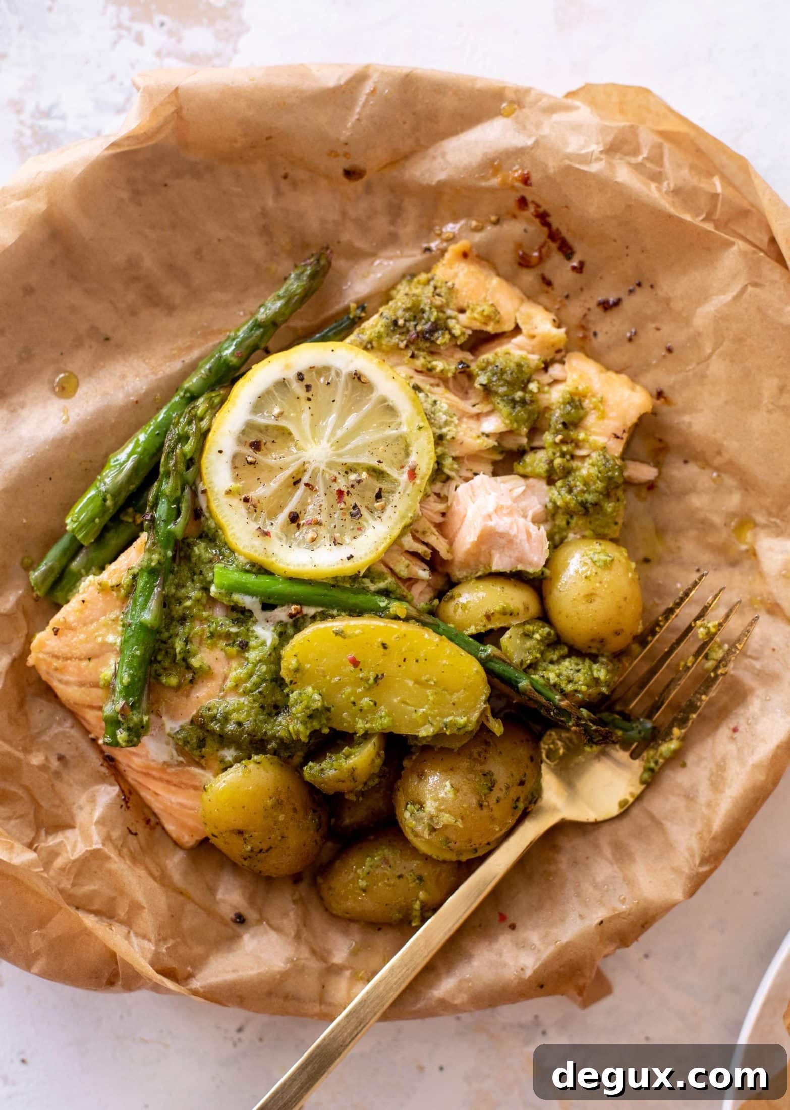 salmon and potato parchment packets