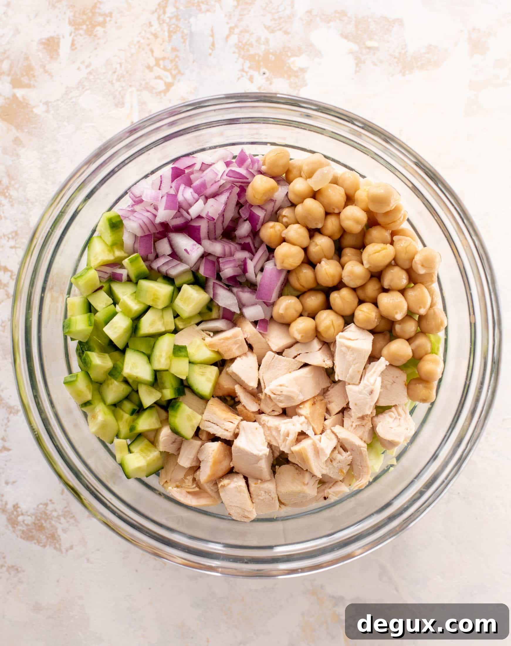 Lemony Chicken Chopped Salad with Crispy Greens and Herbed Vinaigrette 4 lemony chicken chopped salad